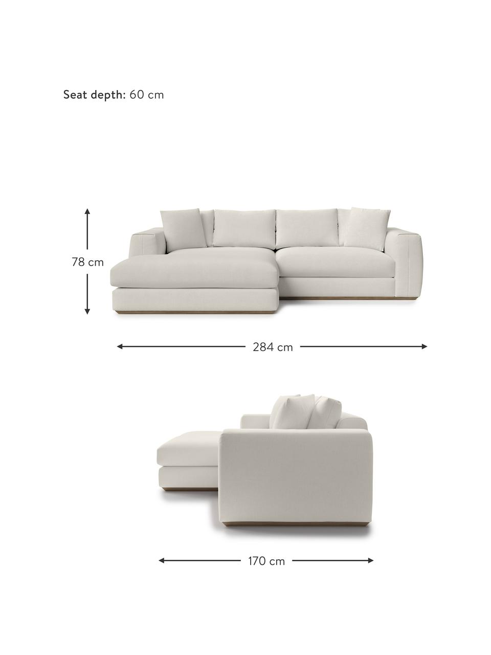 Sofa narożna Vienna (4-osobowa), Tapicerka: 100% poliester Dzięki tka, Beżowa tkanina, S 284 x G 170 cm, lewostronna