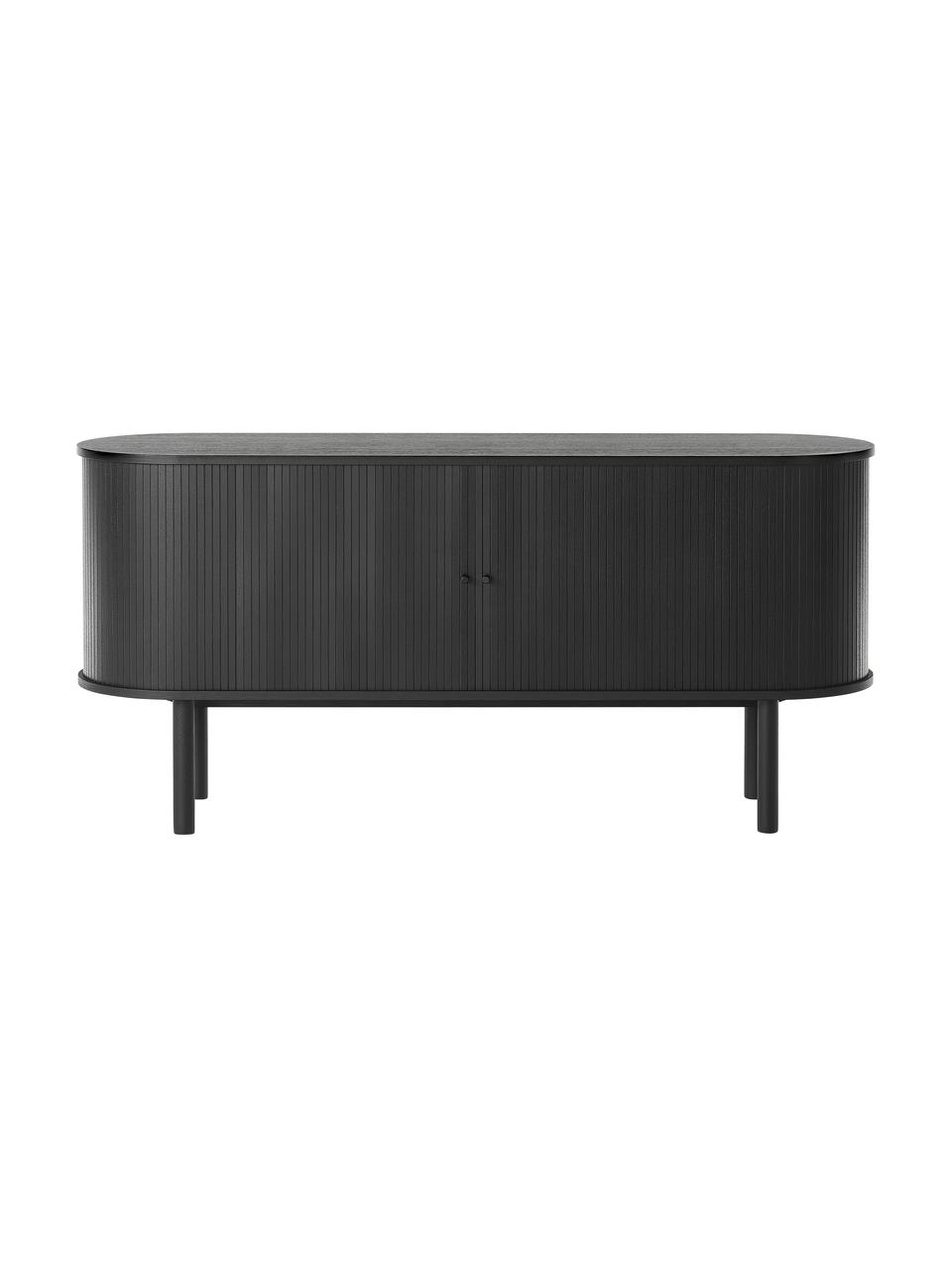 Sideboard Calary mit geriffelter Front, Korpus: Mitteldichte Holzfaserpla, Beine: Massives Eichenholz, FSC-, Schwarz, B 160 x H 75 cm