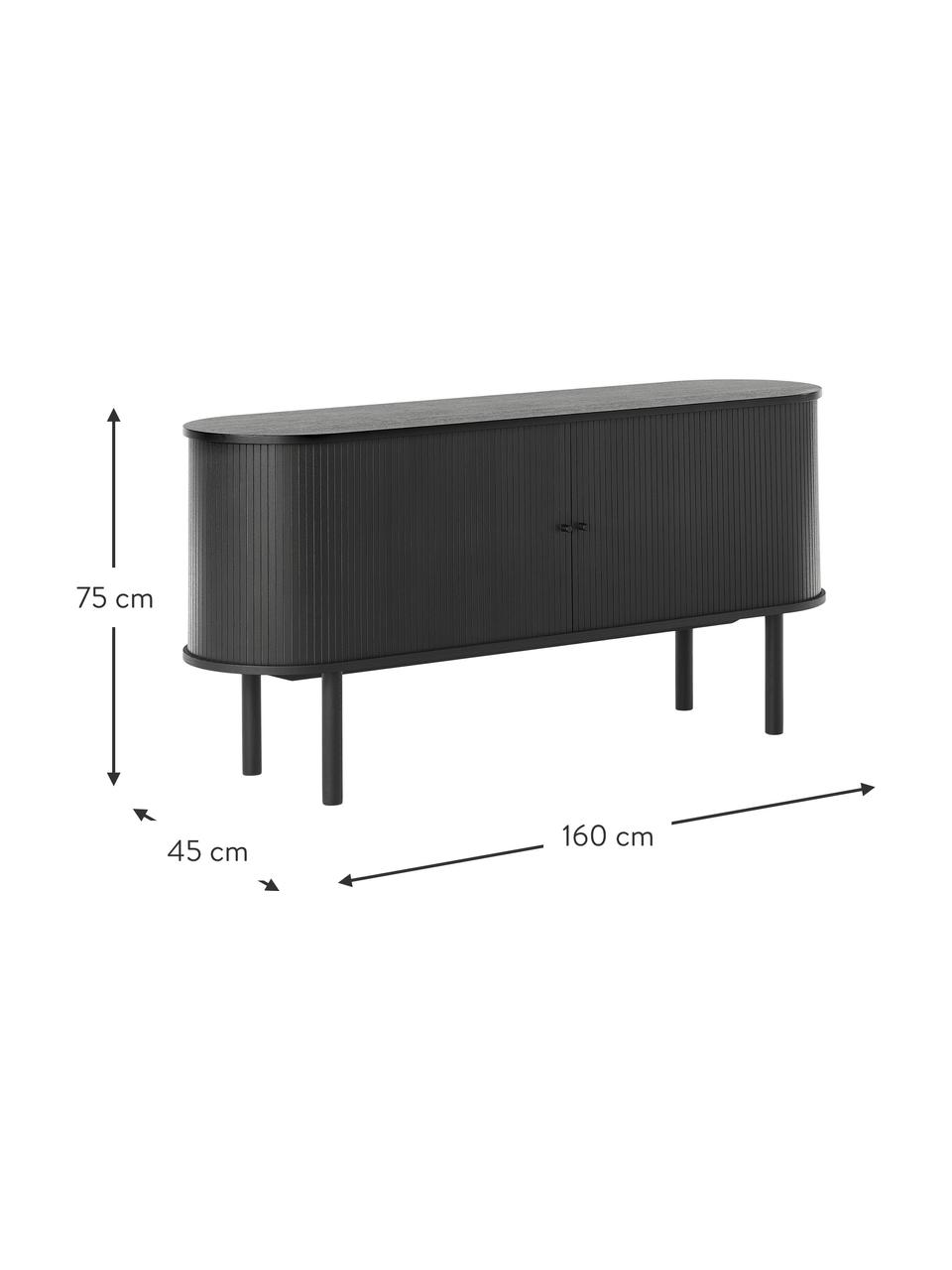 Komoda s drážkovanou prednou časťou Calary, Čierna, Š 160 x V 75 cm