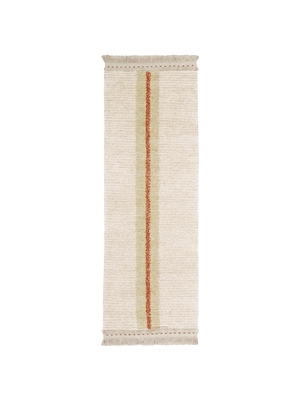 Handgefertigter Wendeläufer Duetto in Creme/Beige mit Muster, waschbar, Flor: 97% Baumwolle, 3% andere , Beige, 80 x 230 cm