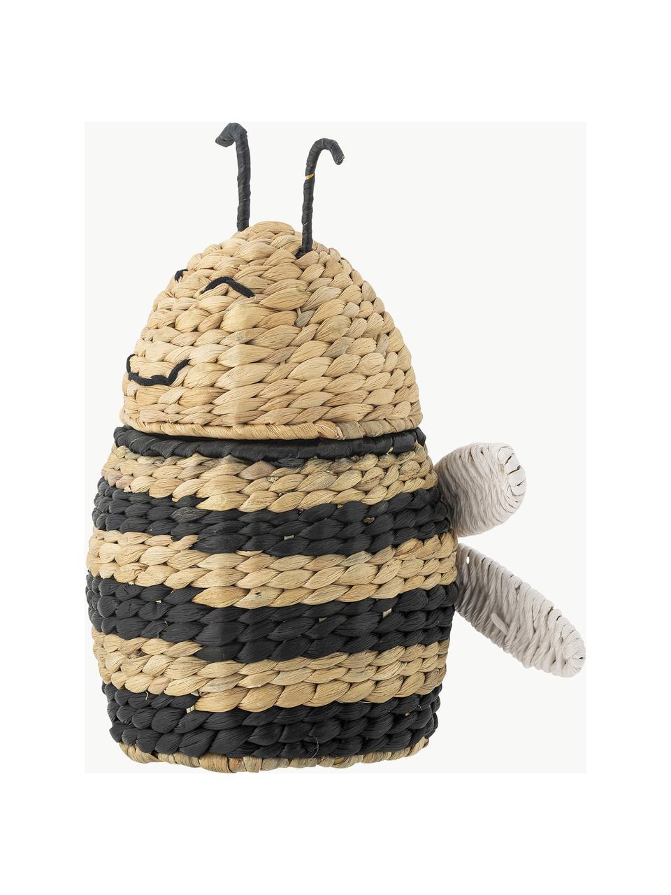 Aufbewahrungskorb Finn mit Deckel, Wasserhyazinthe, Beige, Schwarz, B 20 x H 30 cm