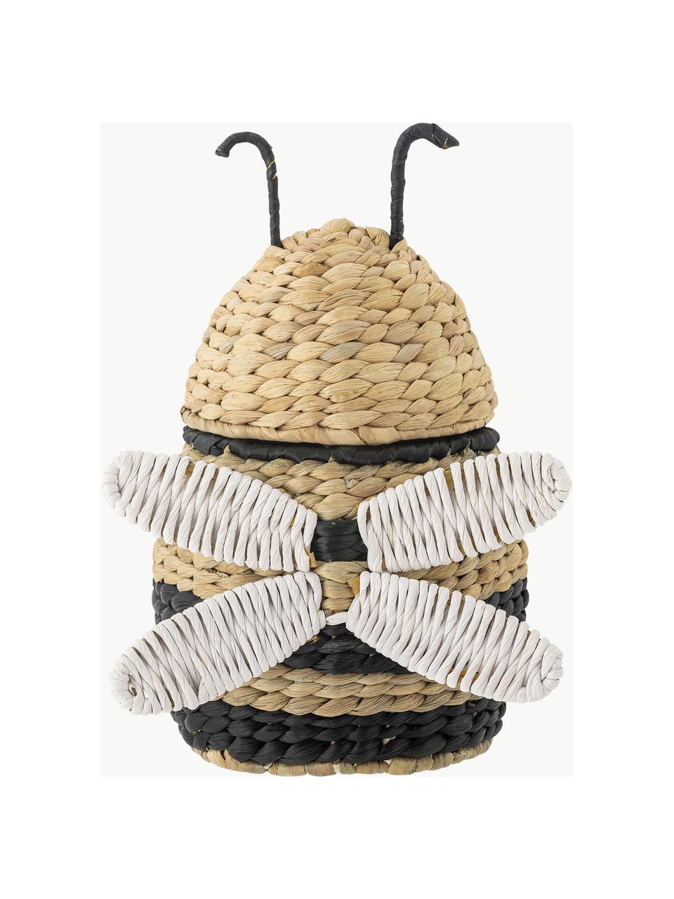 Aufbewahrungskorb Finn mit Deckel, Wasserhyazinthe, Beige, Schwarz, B 20 x H 30 cm