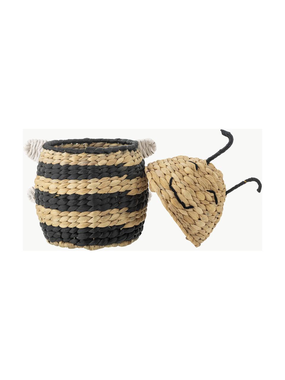 Panier de rangement avec couvercle Finn, Jacinthe d'eau, Beige, noir, larg. 20 x haut. 30 cm