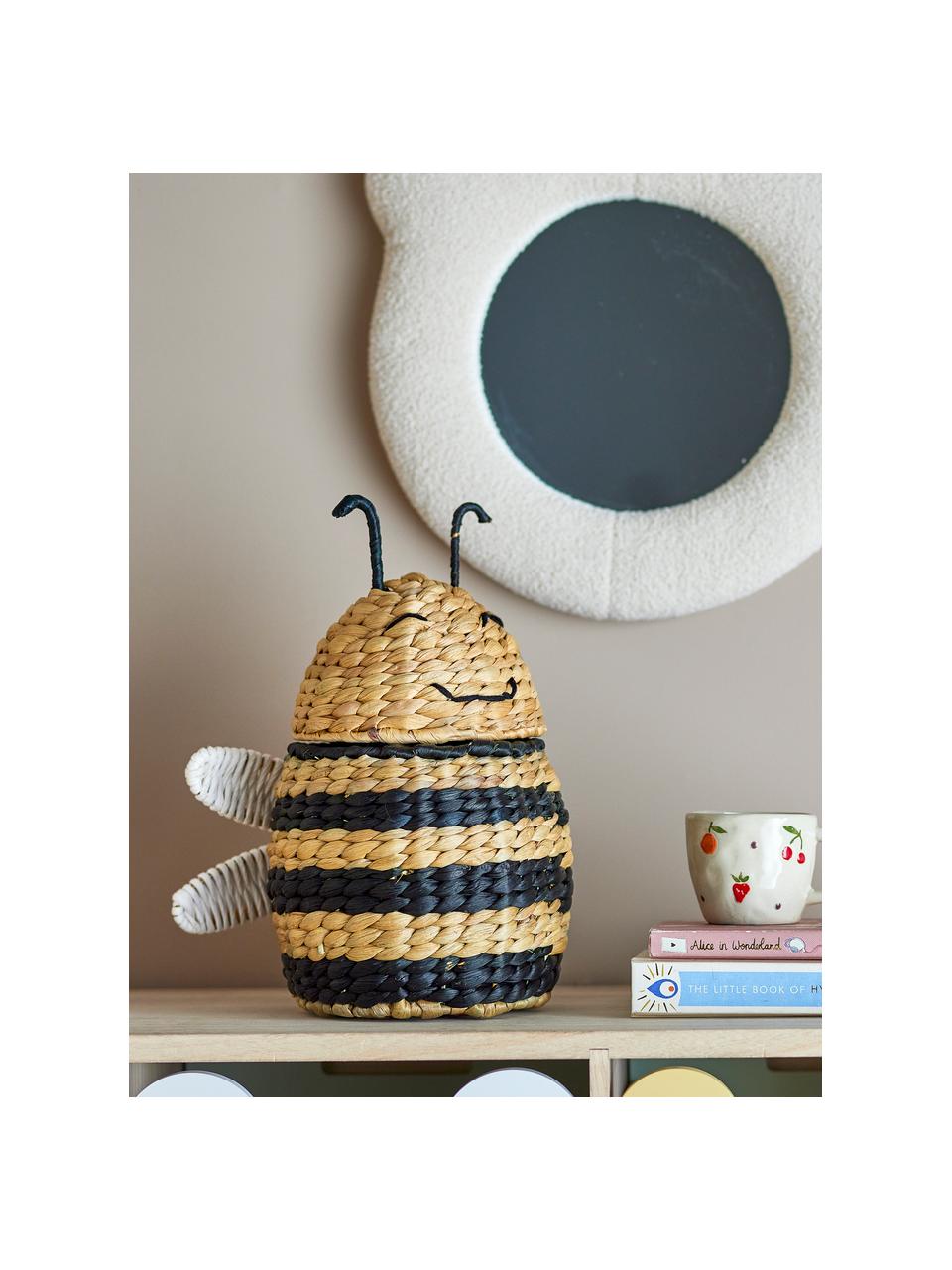 Panier de rangement avec couvercle Finn, Jacinthe d'eau, Beige, noir, larg. 20 x haut. 30 cm