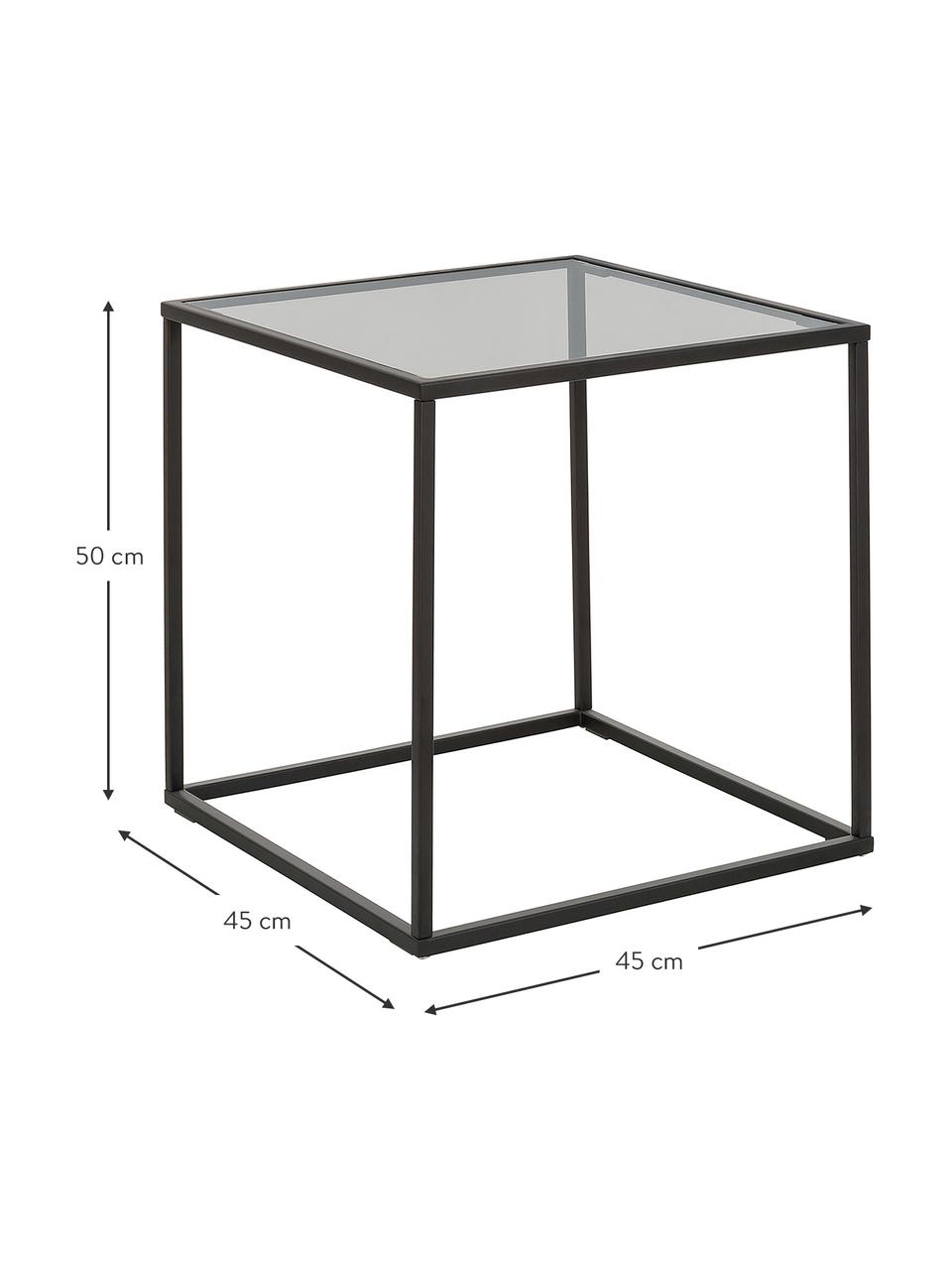 Mesa auxiliar Maya, tablero de vidrio, Tablero: vidrio laminado, Estructura: metal con pintura en polv, Negro transparente, negro, An 45 x Al 50 cm