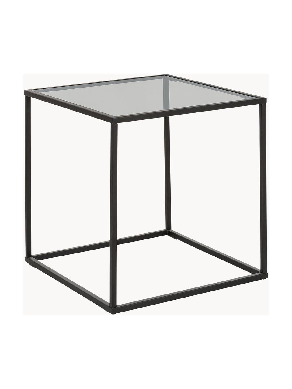 Beistelltisch Maya mit Glasplatte, Tischplatte: Sicherheitsglas, Gestell: Metall, pulverbeschichtet, Schwarz, Transparent, Schwarz, B 45 x H 50 cm