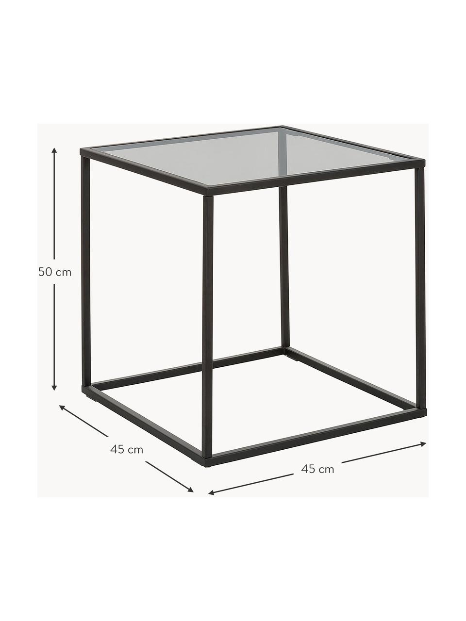 Mesa auxiliar Maya, tablero de vidrio, Tablero: vidrio laminado, Estructura: metal con pintura en polv, Negro, transparente, negro, An 45 x Al 50 cm