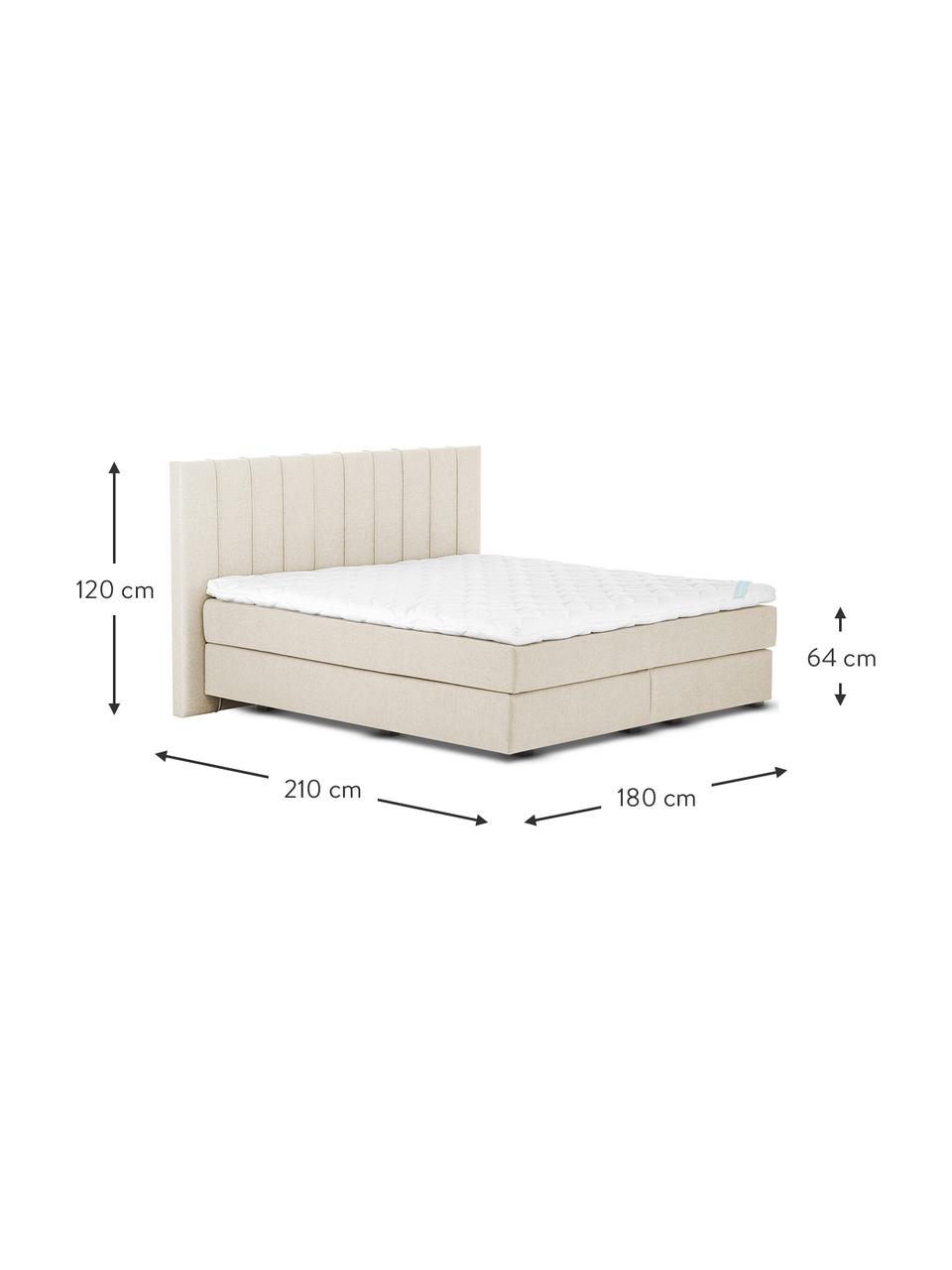 Letto Boxspring Premium Lacey, Materasso: a molle insacchettate a 7, Piedini: legno di faggio massiccio, Beige, 200 x 200