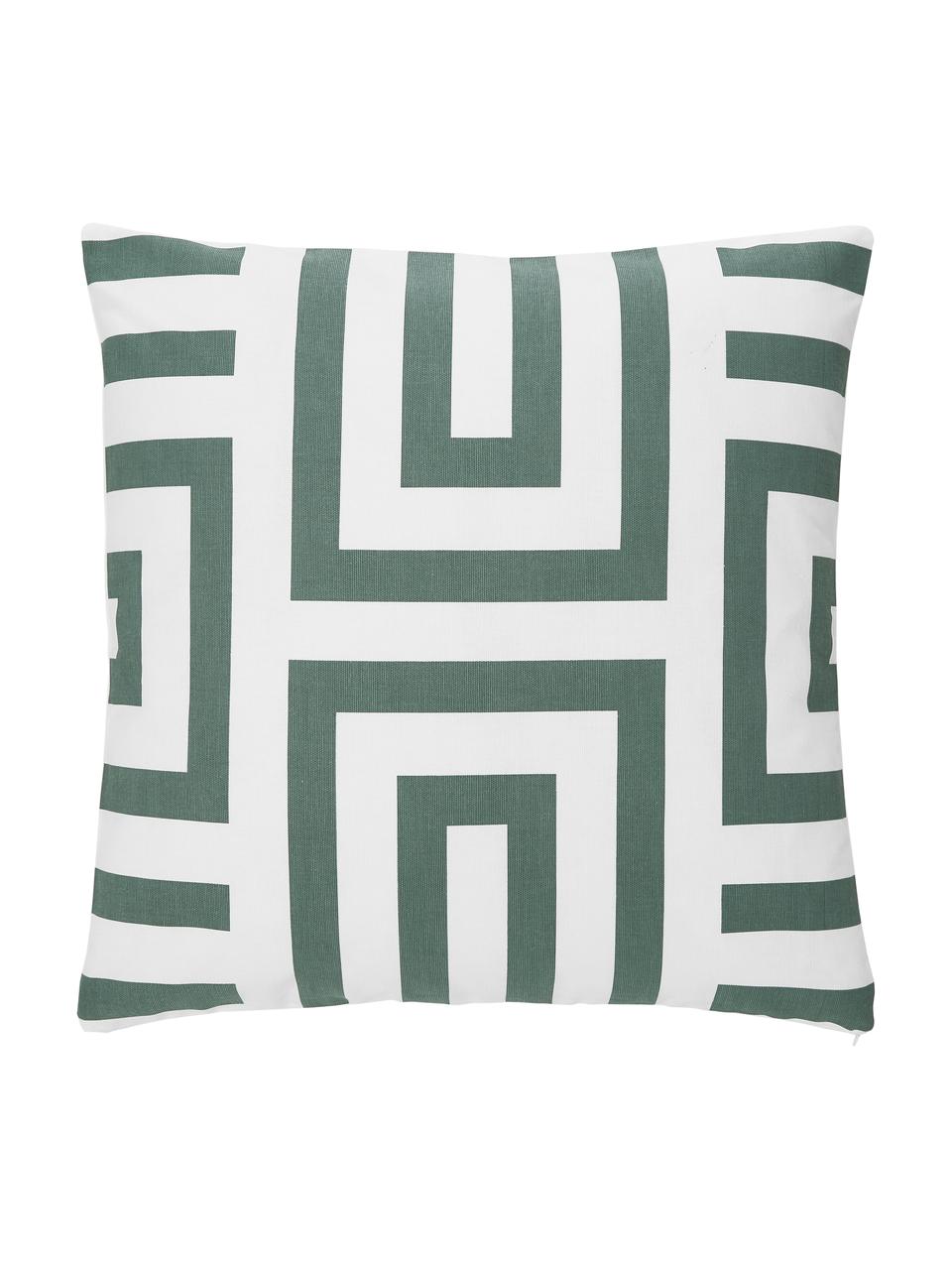 Housse de coussin 45x45 en coton motif graphique Bram, 100 % coton, Blanc, vert sauge, larg. 45 x long. 45 cm