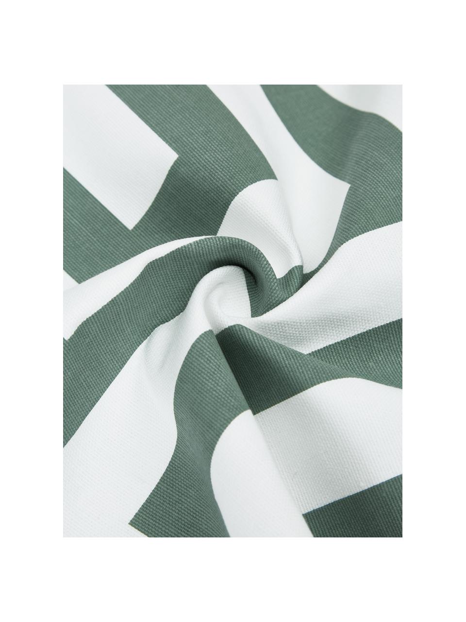 Baumwoll-Kissenhülle Bram mit grafischem Muster, 100% Baumwolle, Weiß, Salbeigrün, B 45 x L 45 cm