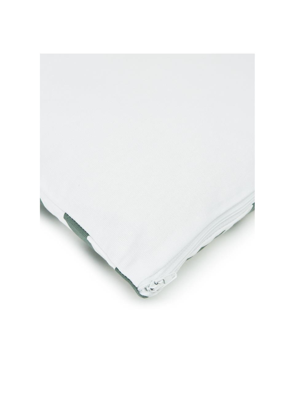 Funda de cojín estampada de algodón Bram, 100% algodón, Blanco, verde salvia, An 45 x L 45 cm