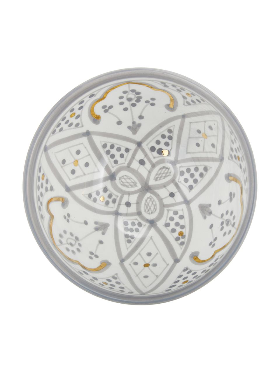 Handgemachtes marokkanisches Schälchen Beldi mit Goldrand, Ø 15 cm, Keramik, Hellgrau, Cremefarben, Gold, Ø 15 x H 9 cm