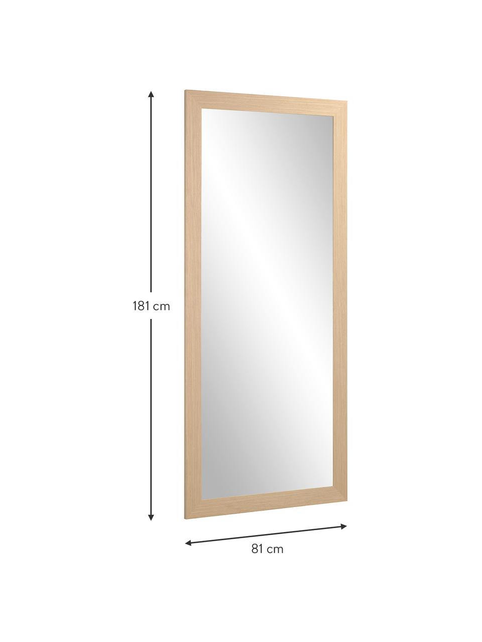 Eckiger Wandspiegel Yvaine mit beigem Holzrahmen, Rahmen: Holz, Spiegelfläche: Spiegelglas, Beige, 81 x 181 cm