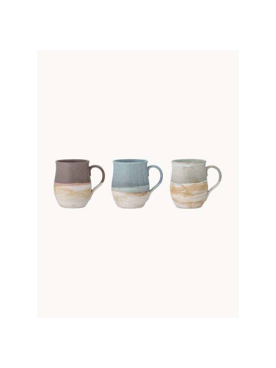 Tasses artisanales avec dégradé de couleur Ash, 3 élém., Grès cérame, Taupe, gris-bleu, tons beiges, Ø 8 x haut. 11 cm, 450 ml