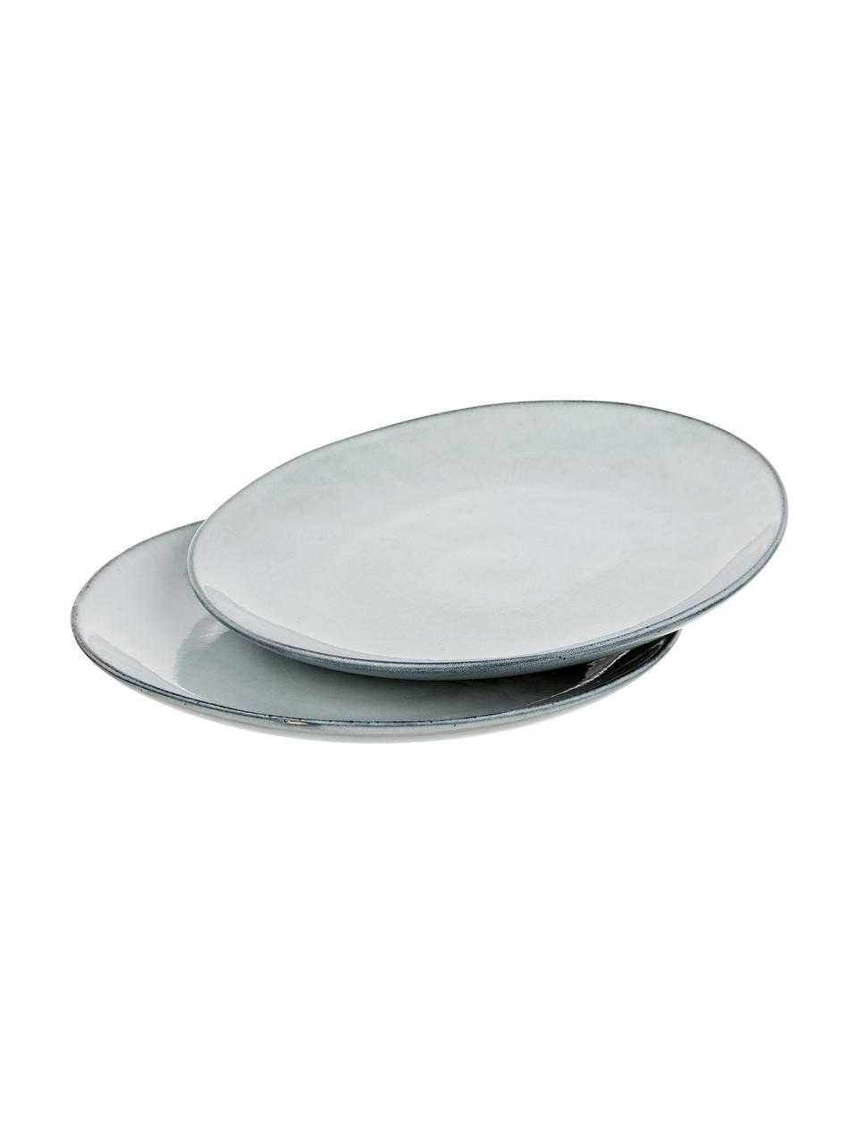 Assiette plate rustique en grès Thalia, 2 pièces, Grès cérame, Bleu-gris, Ø 28 x haut. 3 cm