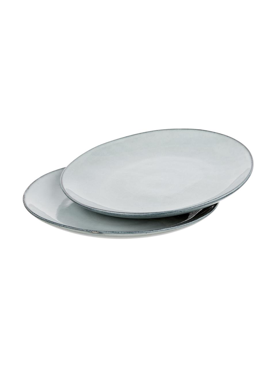 Handgemachte Speiseteller Thalia, 2 Stück, Steingut, Blaugrau mit dunklem Rand, Ø 28 x H 3 cm