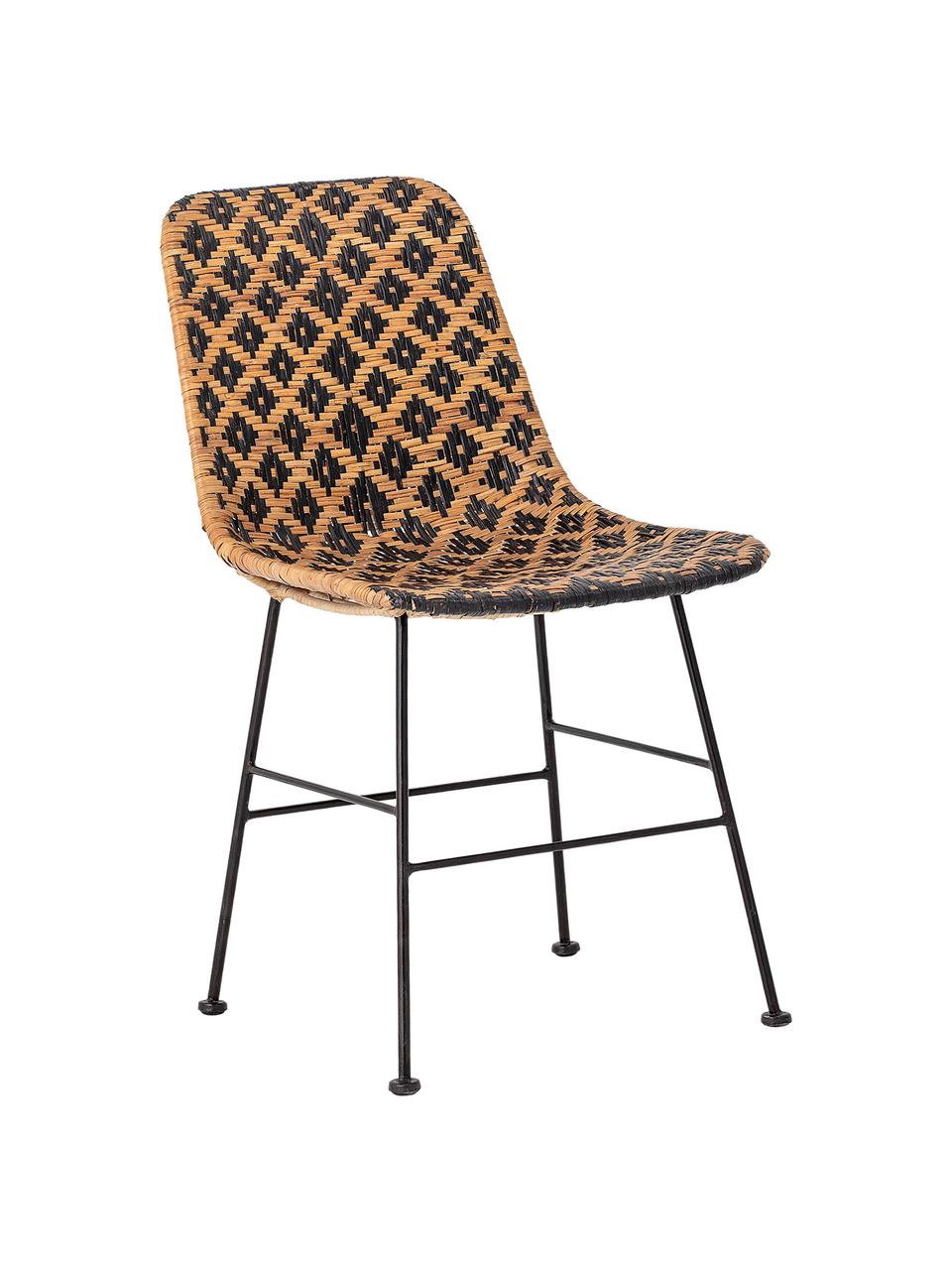 Krzesło z rattanu Kitty, Nogi: metal powlekany, Czarny, beżowy, S 55 x G 44 cm