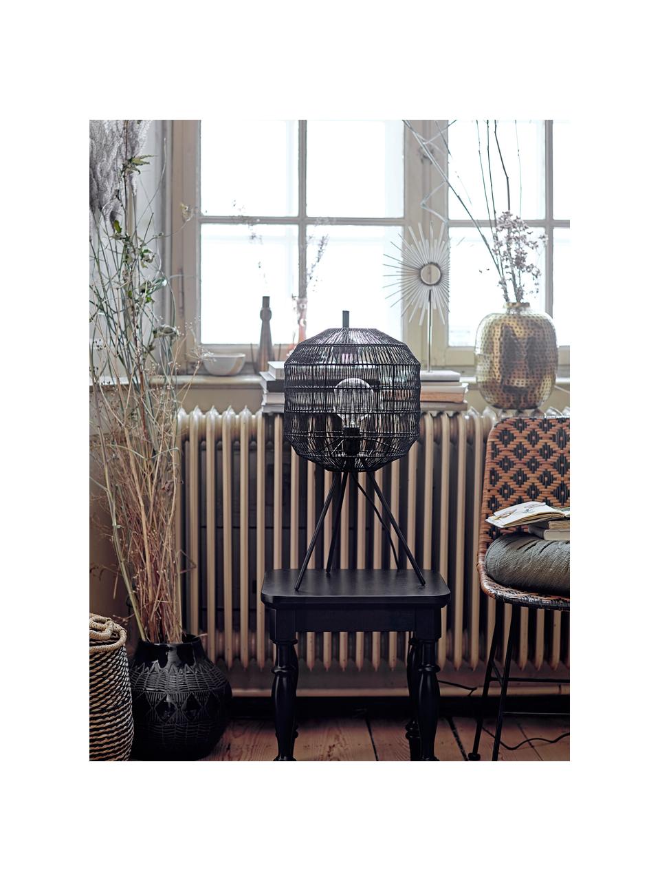 Rotan stoel Kitty in zwart/beige, Zitvlak: rotan, Poten: gecoat metaal, Zwart, beige, 55 x 44 cm