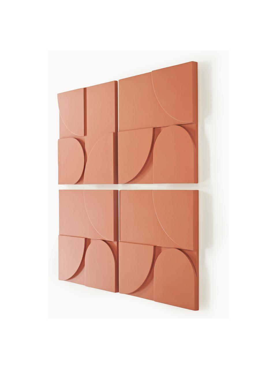 Set di 4 decorazioni da parete Massimo, Pannello di fibra a media densità (MDF), Terracotta, Larg. 80 x Alt. 80 cm