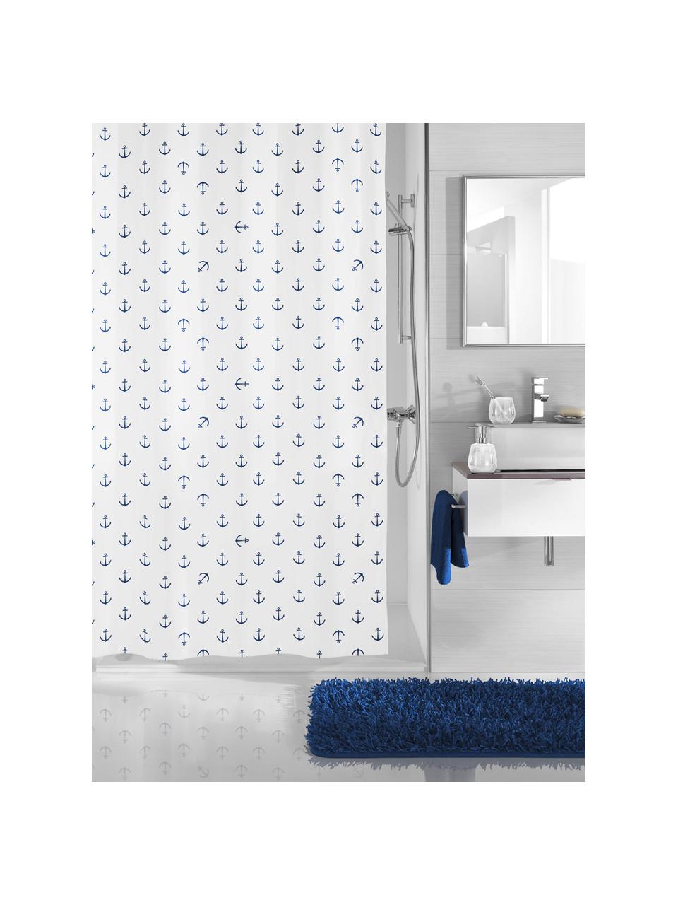 Sprchový závěs s potiskem kotev Anchor, 100% polyester
Vodoodpudivý, není nepromokavý, Tmavě modrá, bílá, Š 180 cm, D 200 cm