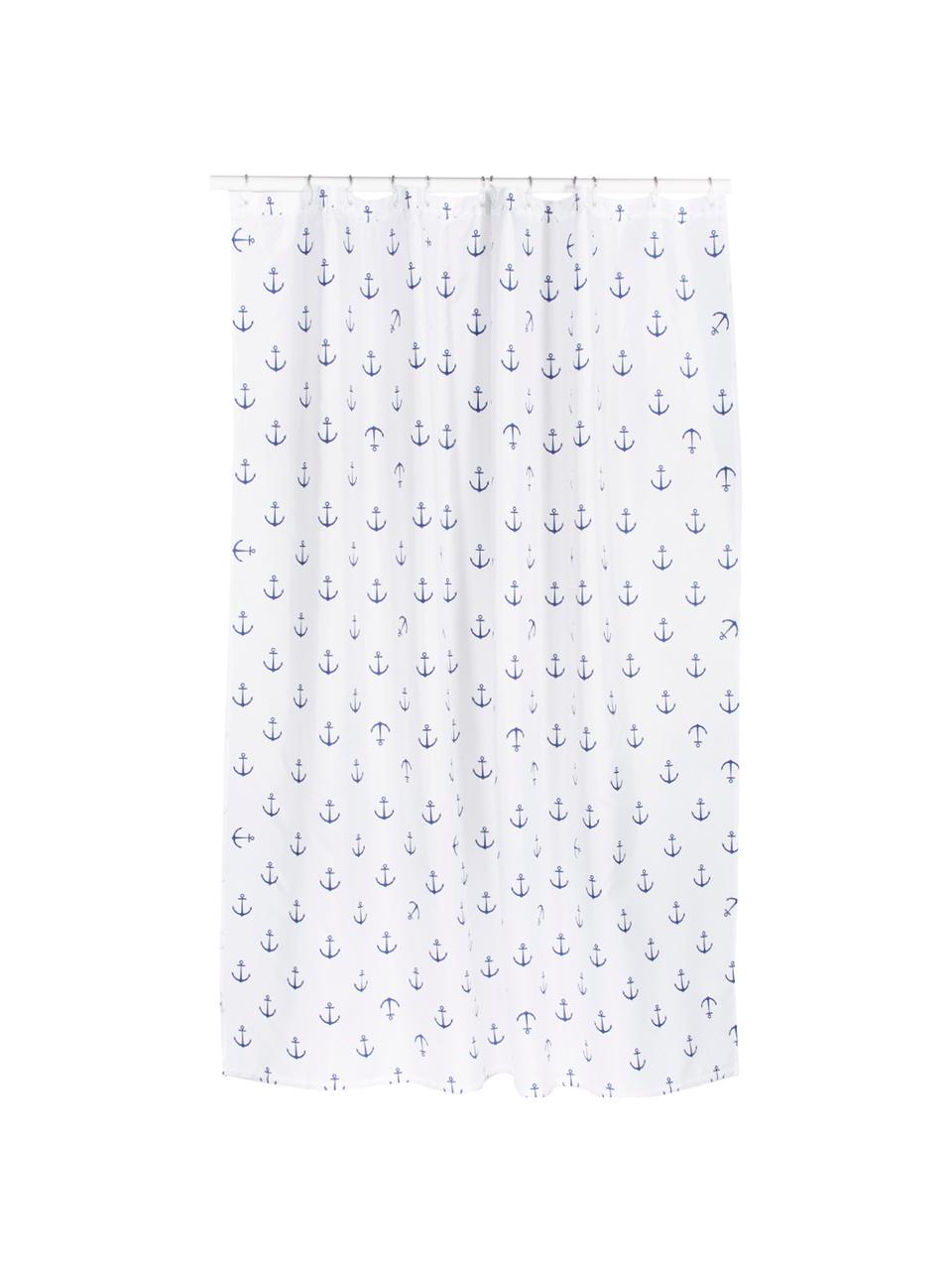 Rideau de douche avec imprimé ancre Anchor, 100 % polyester
Déperlant, non étanche, Blanc, bleu, larg. 180 x long. 200 cm