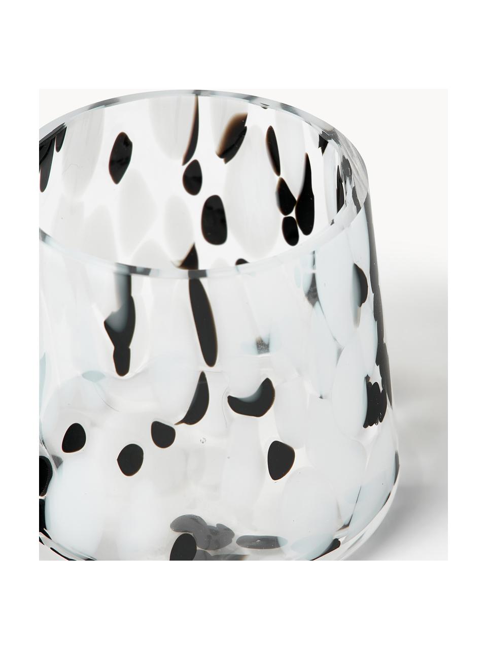 Handgefertigte Teelichthalter Sally, 2 Stück, Glas, Transparent, Weiss, Schwarz, Ø 8 x H 7 cm