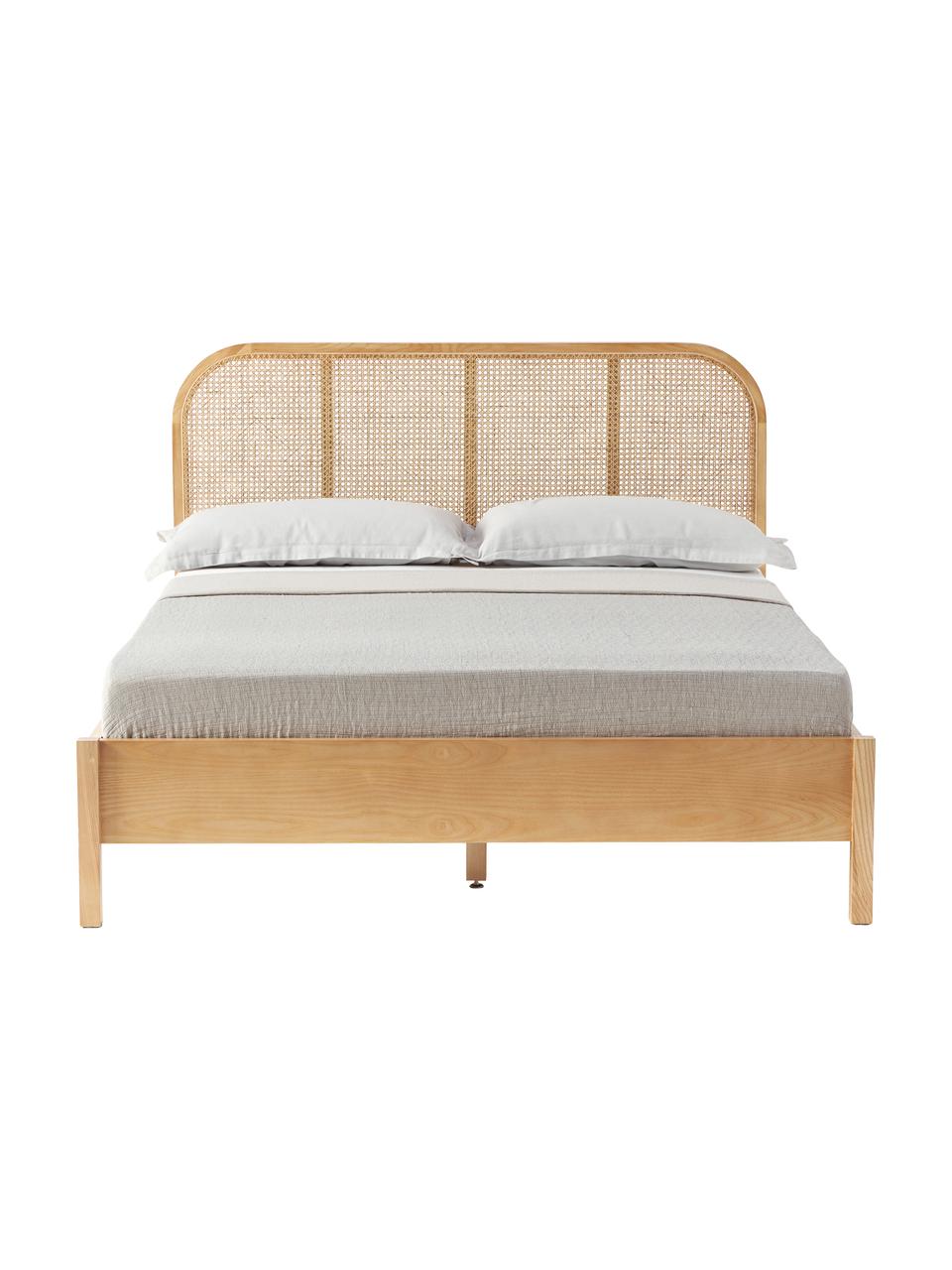 Cama de madera Jones, con cabecero, Estructura: madera contrachapada chap, Patas: madera de fresno maciza, Madera de fresno, An 140 x L 200 cm