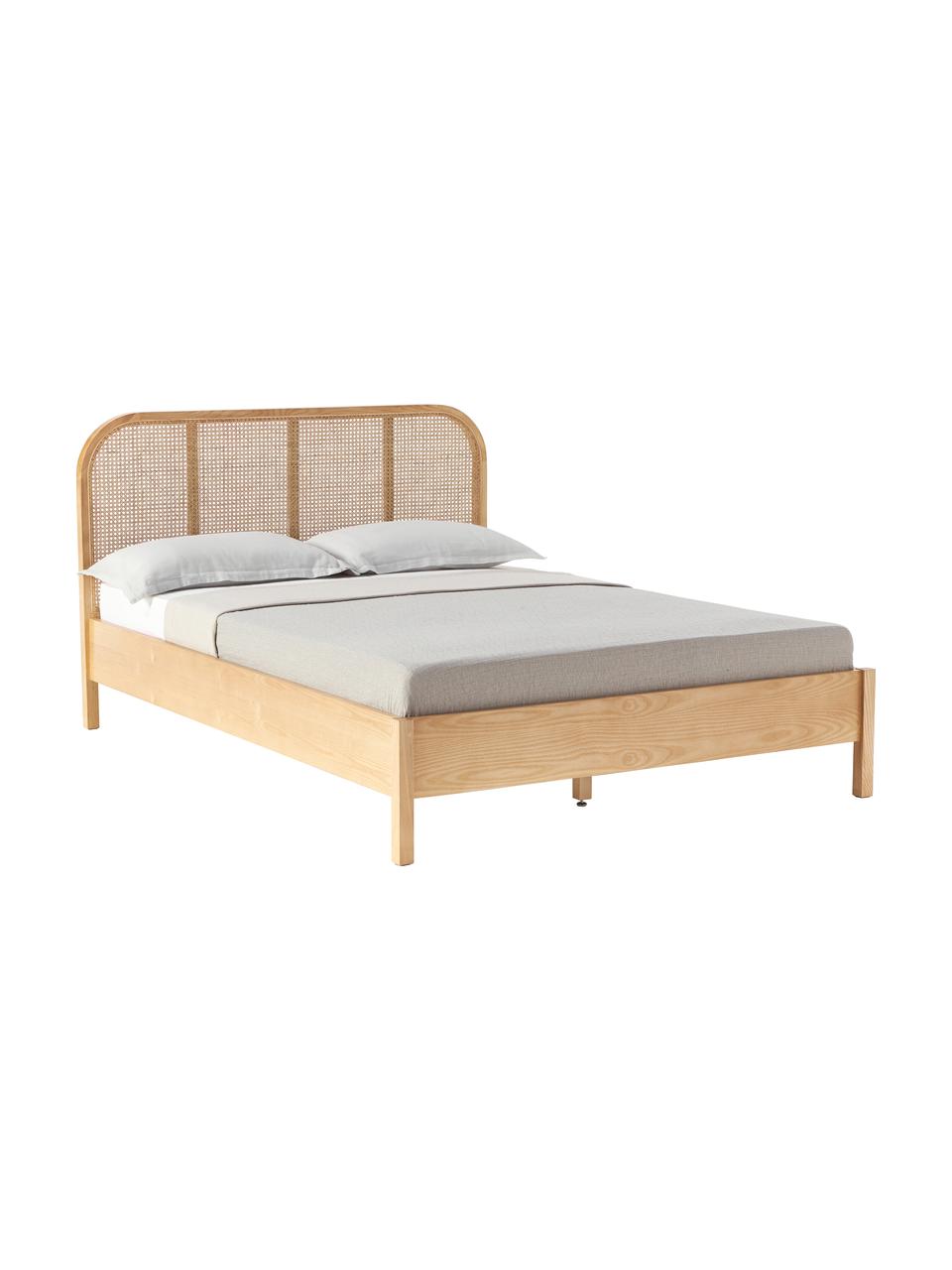 Cama de madera Jones, con cabecero, Estructura: madera contrachapada chap, Patas: madera de fresno maciza, Madera de fresno, An 140 x L 200 cm
