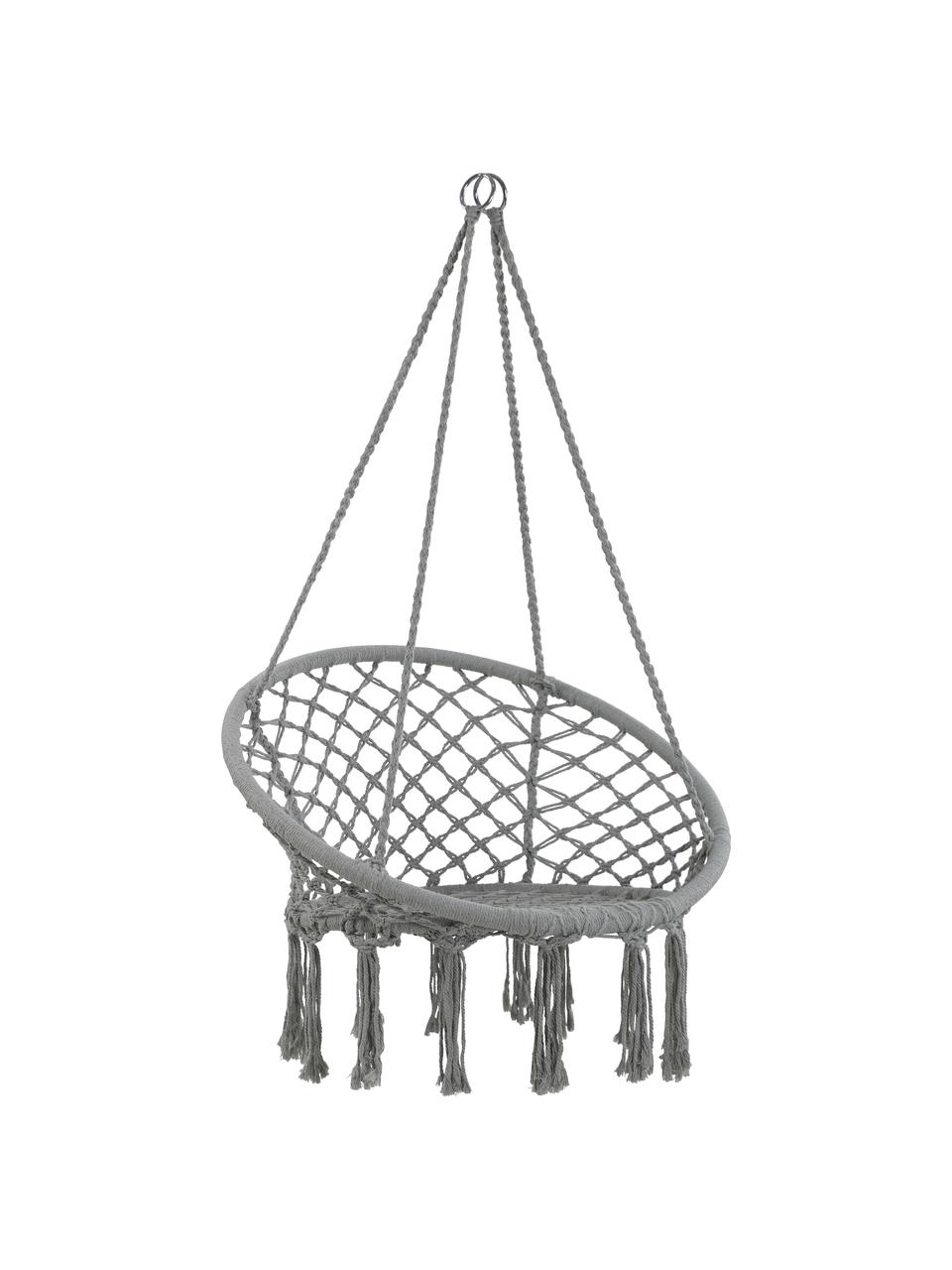 Fotel wiszący z frędzlami Bang, Stelaż: stal, Szary, Ø 91 x W 128 cm