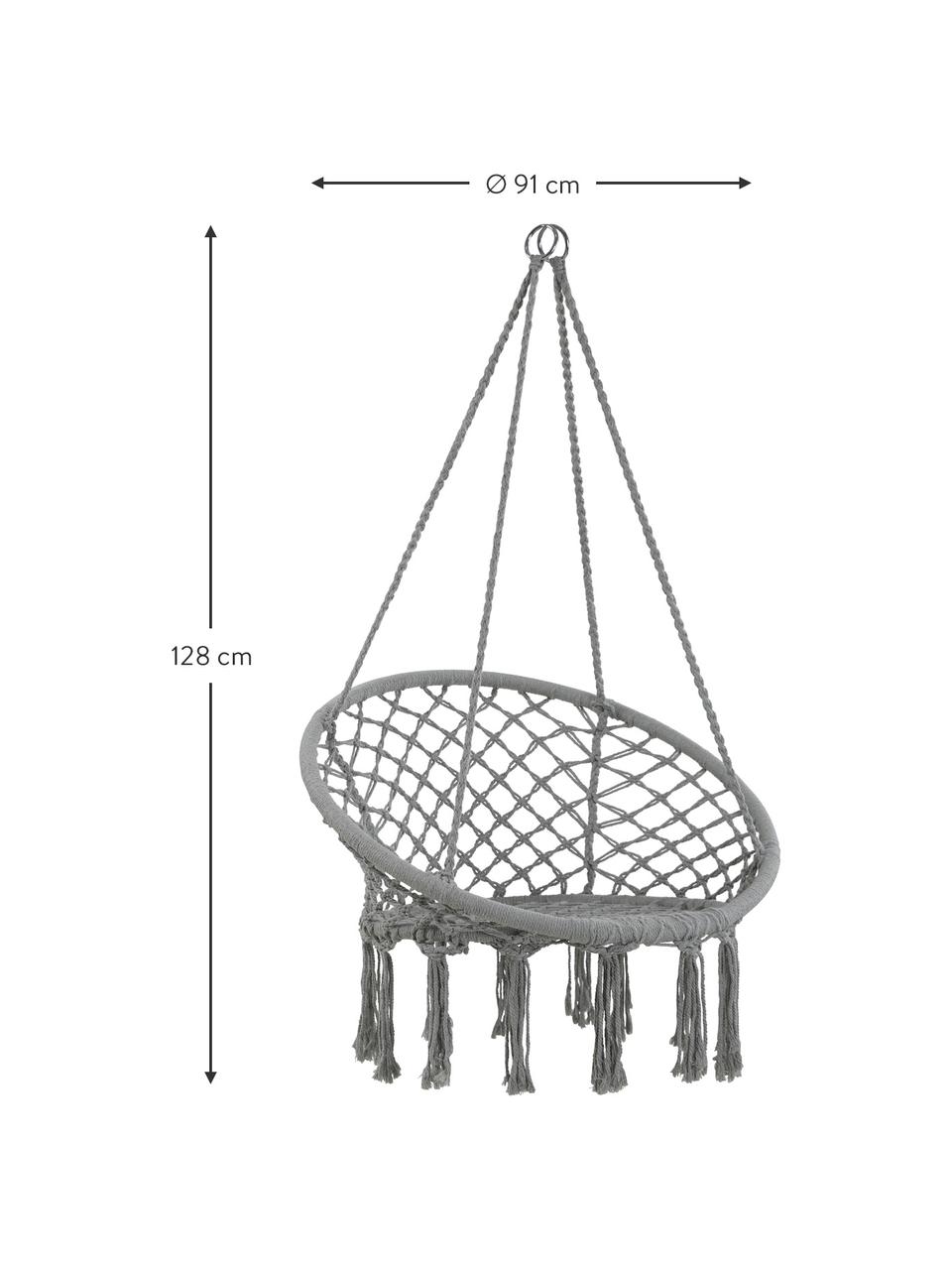 Fotel wiszący z frędzlami Bang, Stelaż: stal, Szary, Ø 91 x W 128 cm
