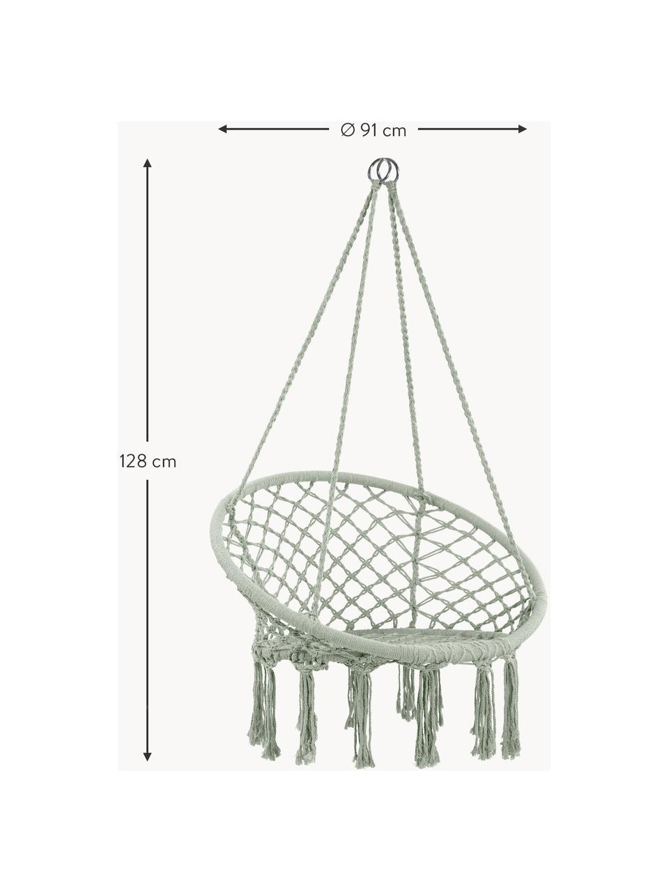 Fotel wiszący z frędzlami Bang, Stelaż: stal powlekana, Szałwiowy zielony, Ø 91 x W 128 cm