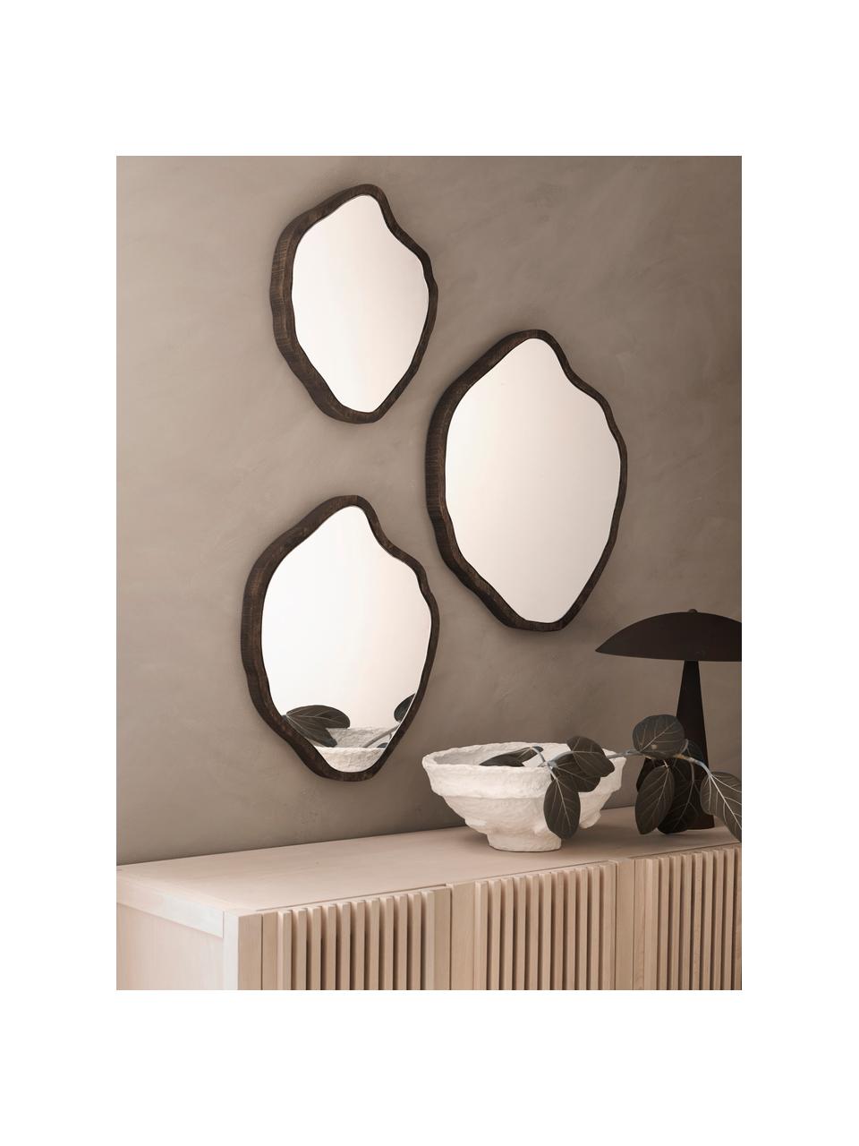 Miroir mural de forme organique Bello, 3 pièces, Bois clair, Lot de tailles variées