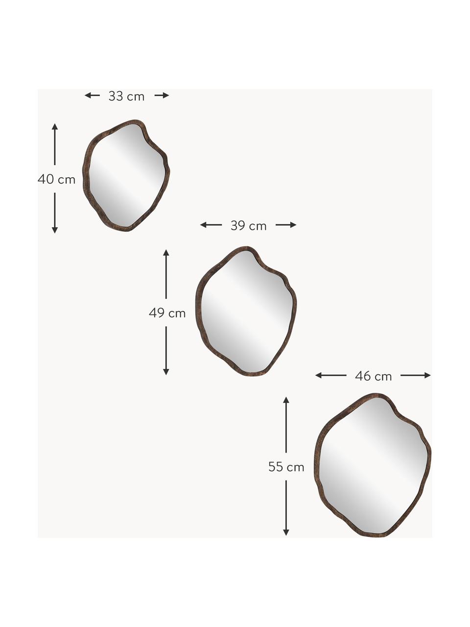 Miroir mural de forme organique Bello, 3 pièces, Bois clair, Lot de tailles variées