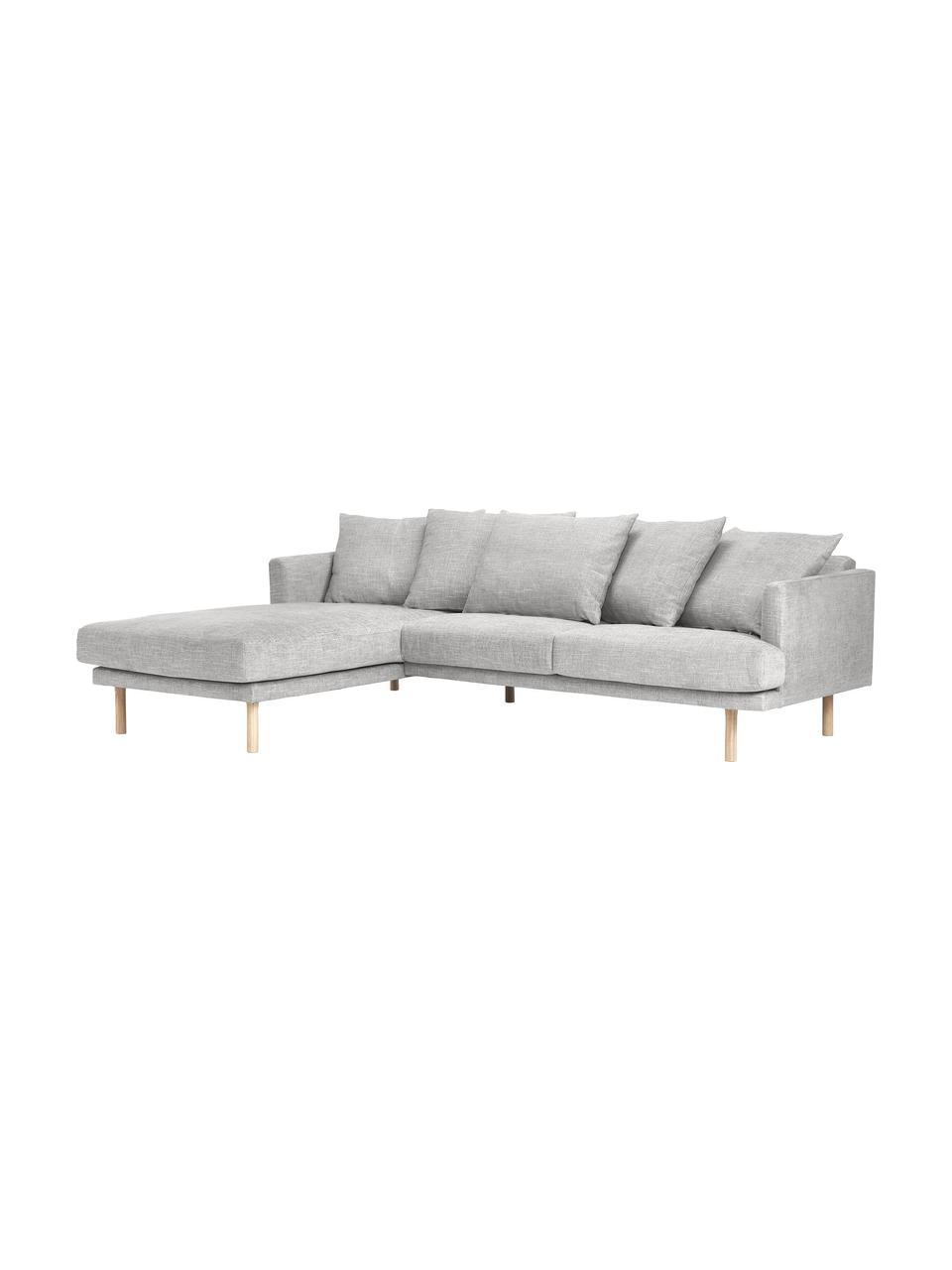 Divano angolare 3 posti  Adrian, Rivestimento: 47% viscosa, 23% cotone, , Struttura: compensato, Piedini: legno di quercia oliato, Tessuto grigio chiaro, Larg. 255 x Prof. 182 cm, chaise-longue a sinistra