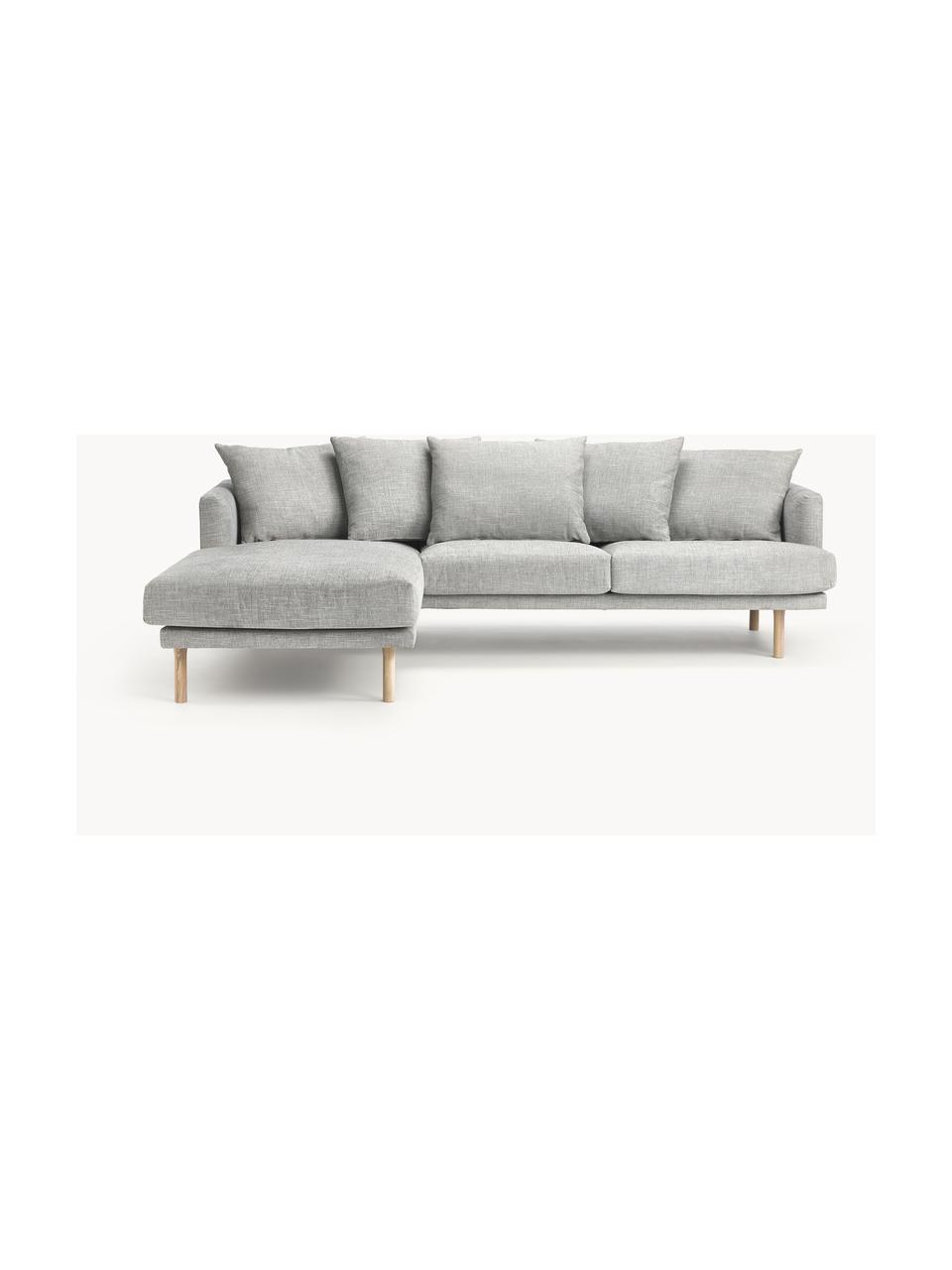 Ecksofa Adrian (3-Sitzer), Bezug: 47 % Viskose, 23 % Baumwo, Gestell: Sperrholz, Füße: Eichenholz, geölt Dieses , Webstoff Hellgrau, B 255 x T 182 cm, Eckteil rechts