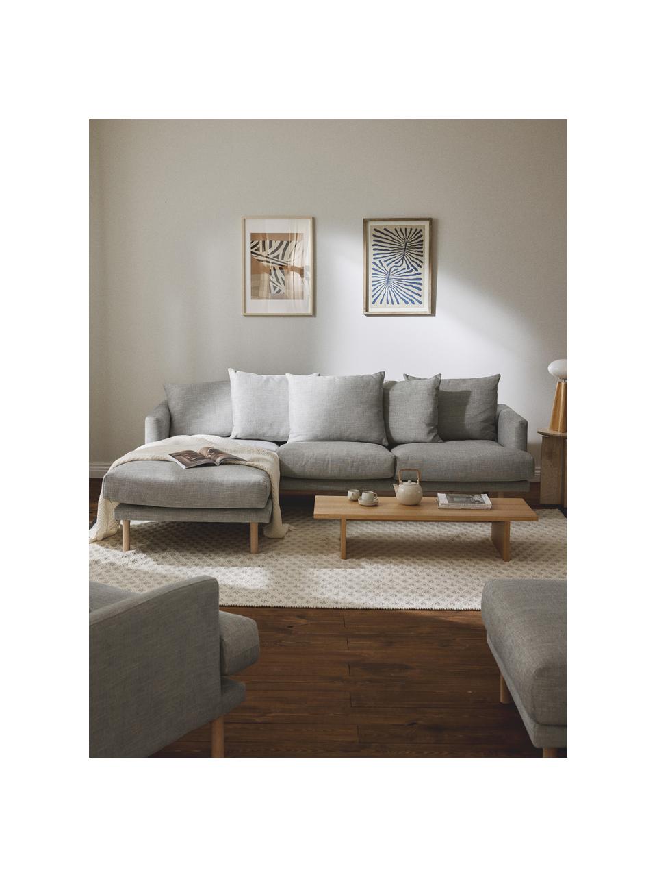 Divano angolare 3 posti  Adrian, Rivestimento: 47% viscosa, 23% cotone, , Struttura: compensato, Piedini: legno di quercia oliato Q, Tessuto grigio chiaro, Larg. 255 x Prof. 182 cm, chaise longue a destra