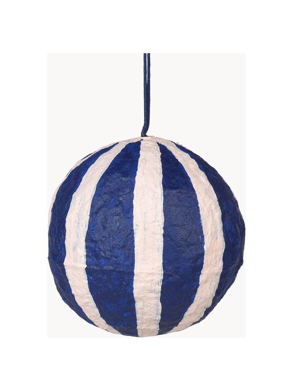 Boules de Noël Sphere, Ø 8 cm, 3 pièces, Pâte de coton, Blanc cassé, bleu foncé, Ø 8 cm