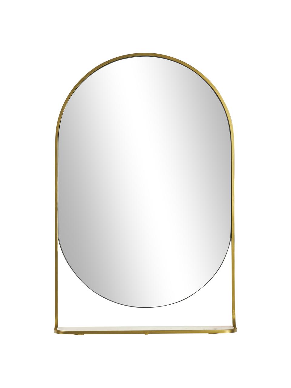 Espejo de pared ovalado Verena, con estante de mármol, Espejo: cristal, Dorado, An 60 x Al 90 cm