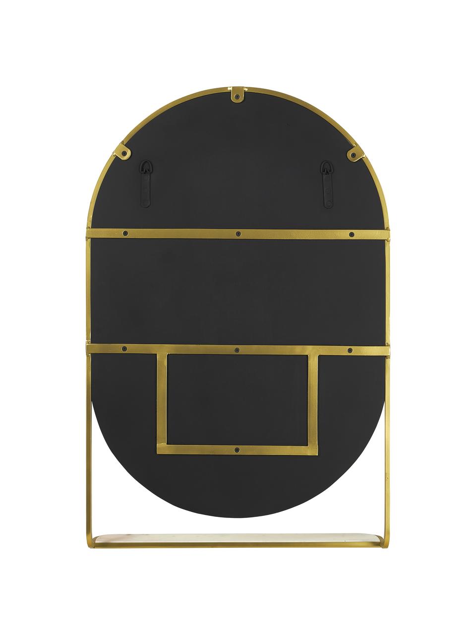 Ovale wandspiegel Verena met plank van marmer, Frame: metaal plank, Goud, B 60 x H 90 cm