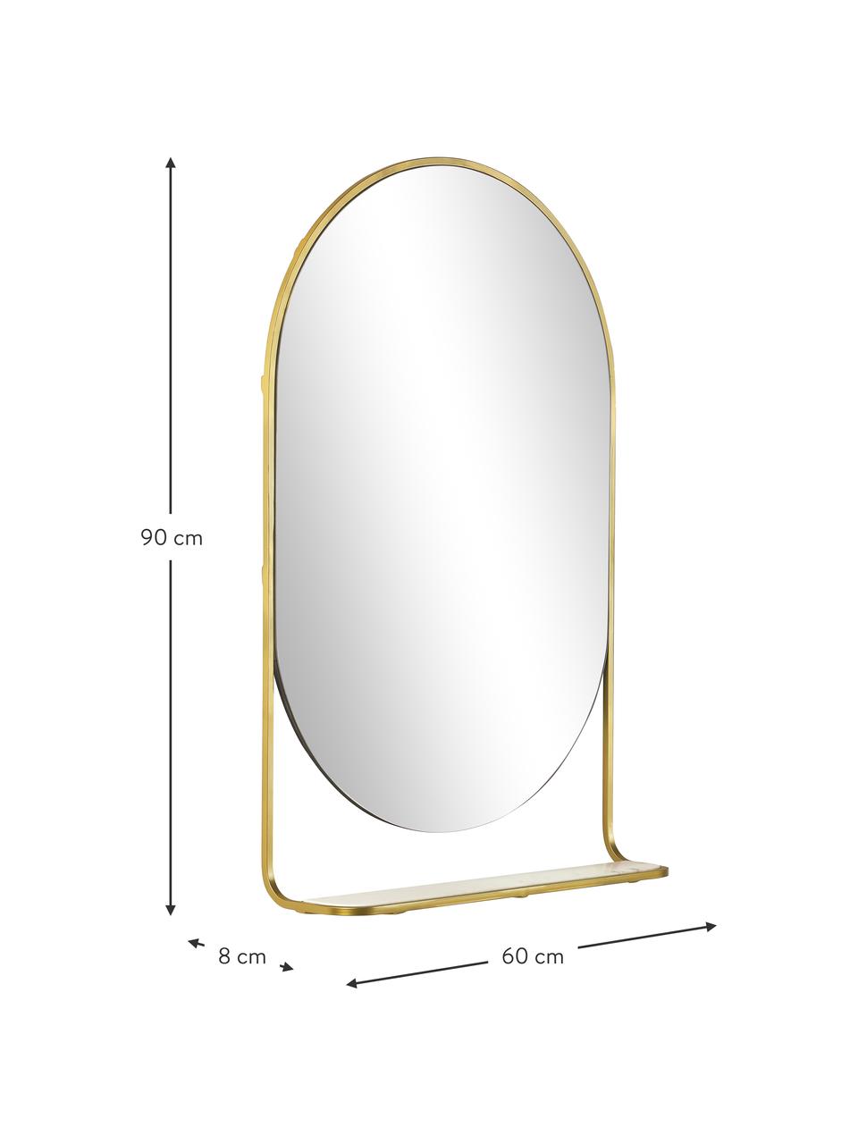 Espejo de pared ovalado Verena, con estante de mármol, Espejo: cristal, Dorado, An 60 x Al 90 cm