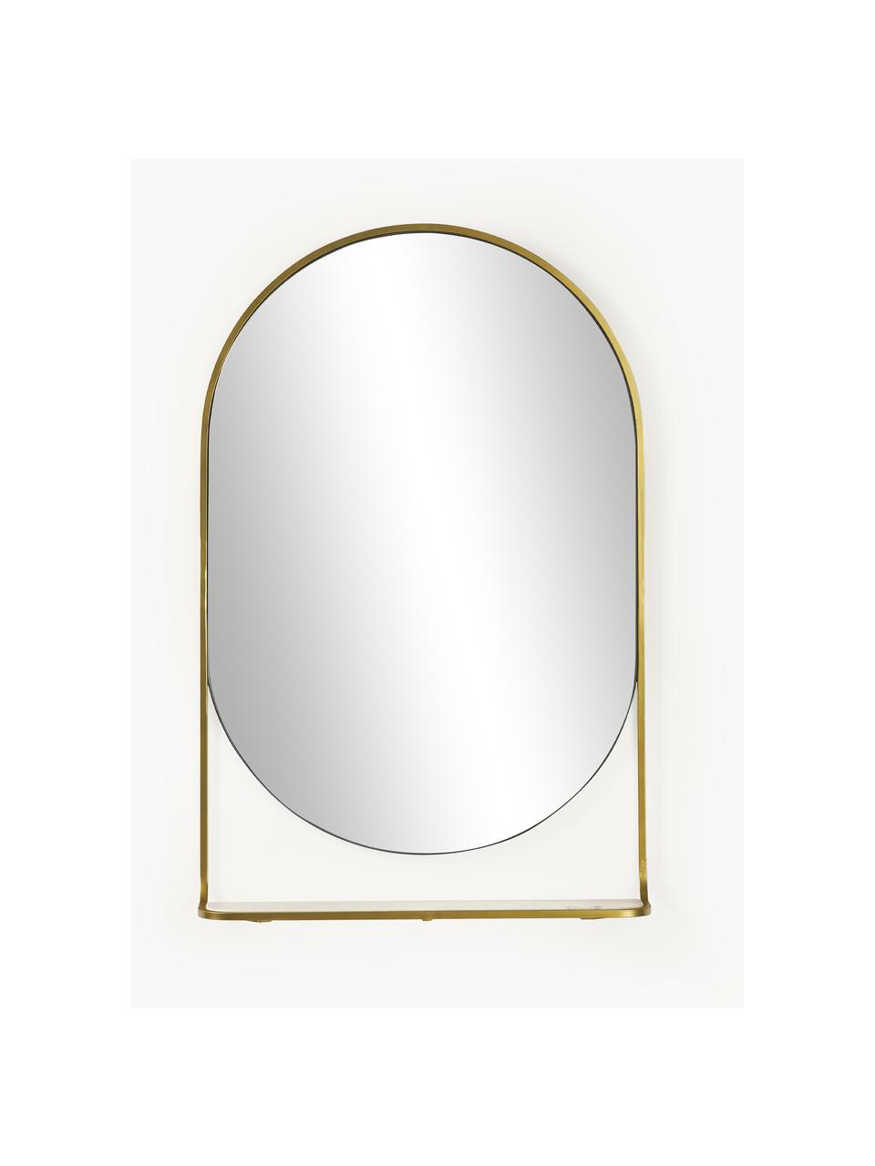 Specchio ovale da parete  con mensola in marmo Verena, Cornice: metallo, Mensola: marmo, Superficie dello specchio: lastra di vetro, Dorato, Larg. 60 x Alt. 90 cm