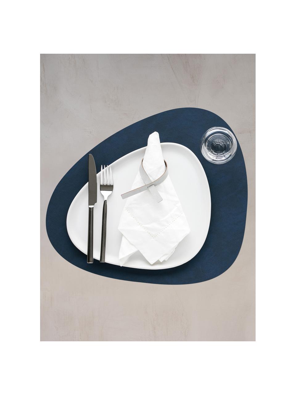 Asymmetrische leren placemats Curve, 4 stuks, Leer, rubber, Donkerblauw, B 44 x L 37 cm