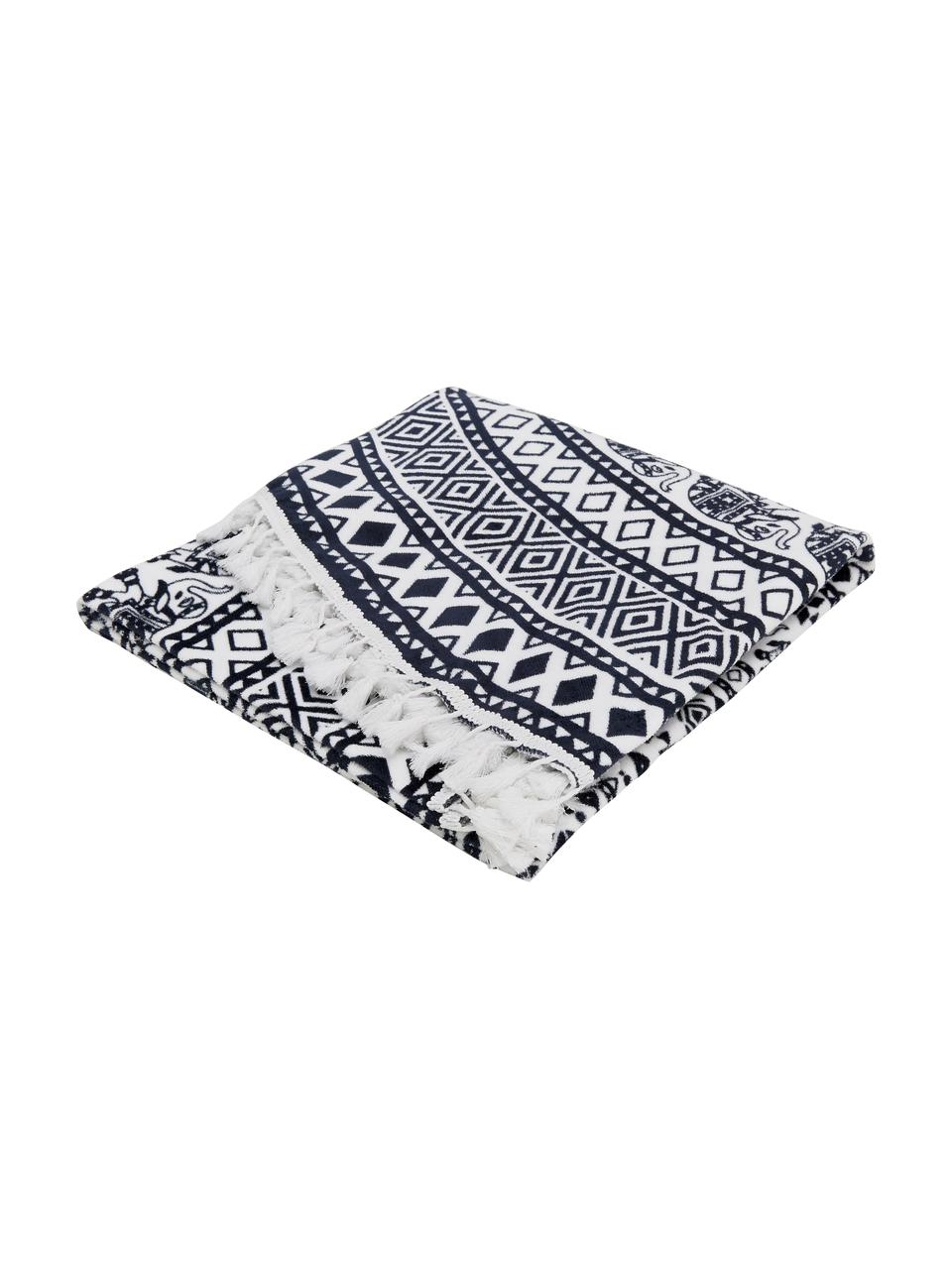 Serviette de plage ronde Goa, Noir, blanc