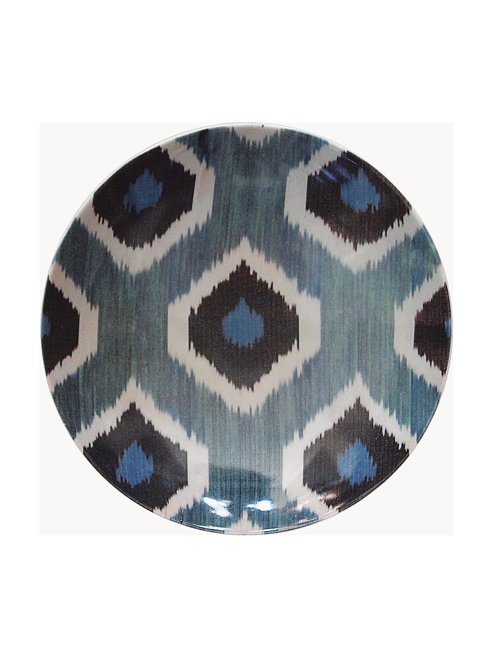 Cuenco de servir artesanal de porcelana Ikat, Porcelana, Azul petróleo, negro, blanco, Ø 22 cm