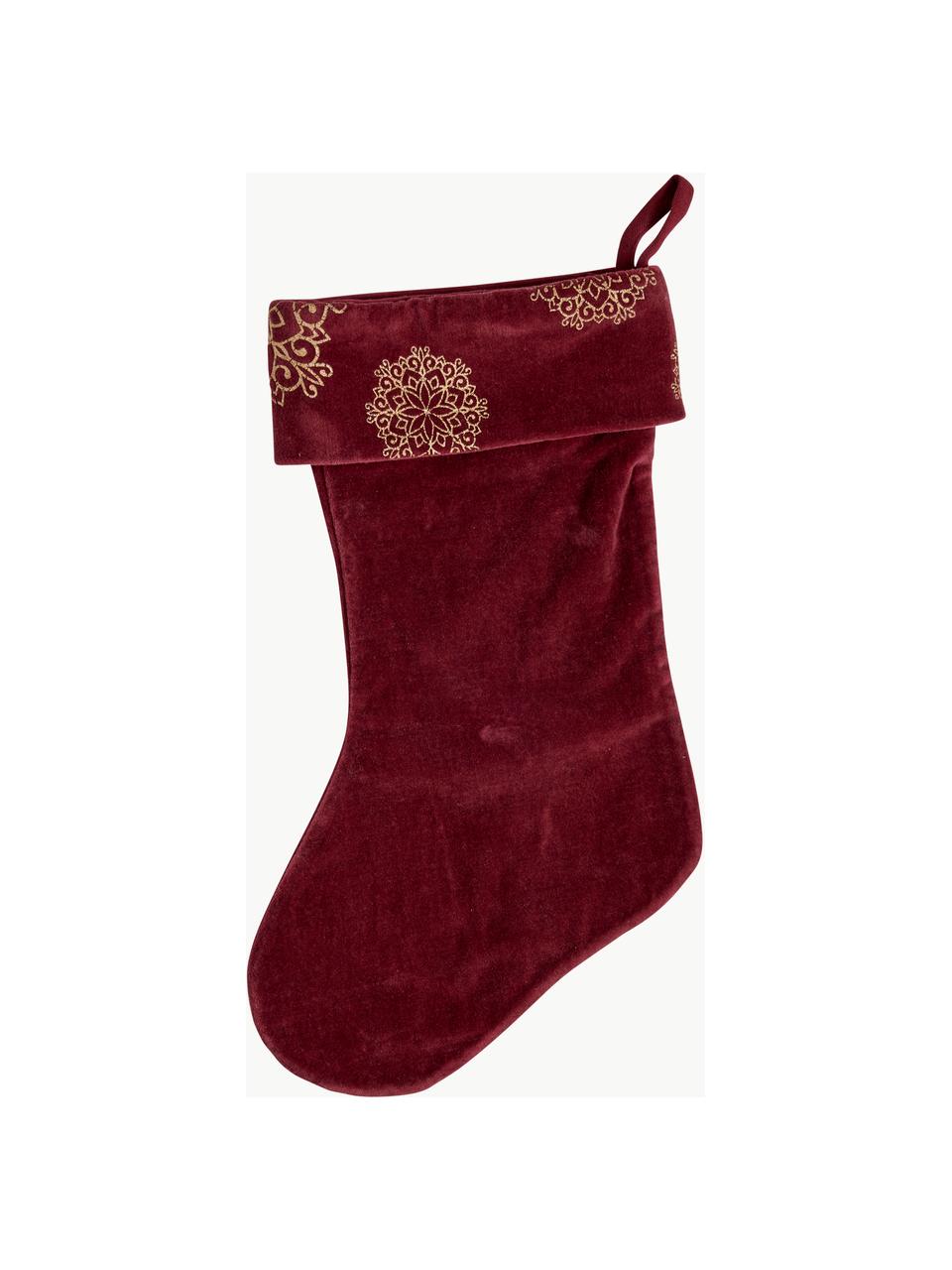 Calza di Natale in velluto Stassia, Velluto (100% cotone), Vino rosso, dorato, Larg. 23 x Alt. 38 cm