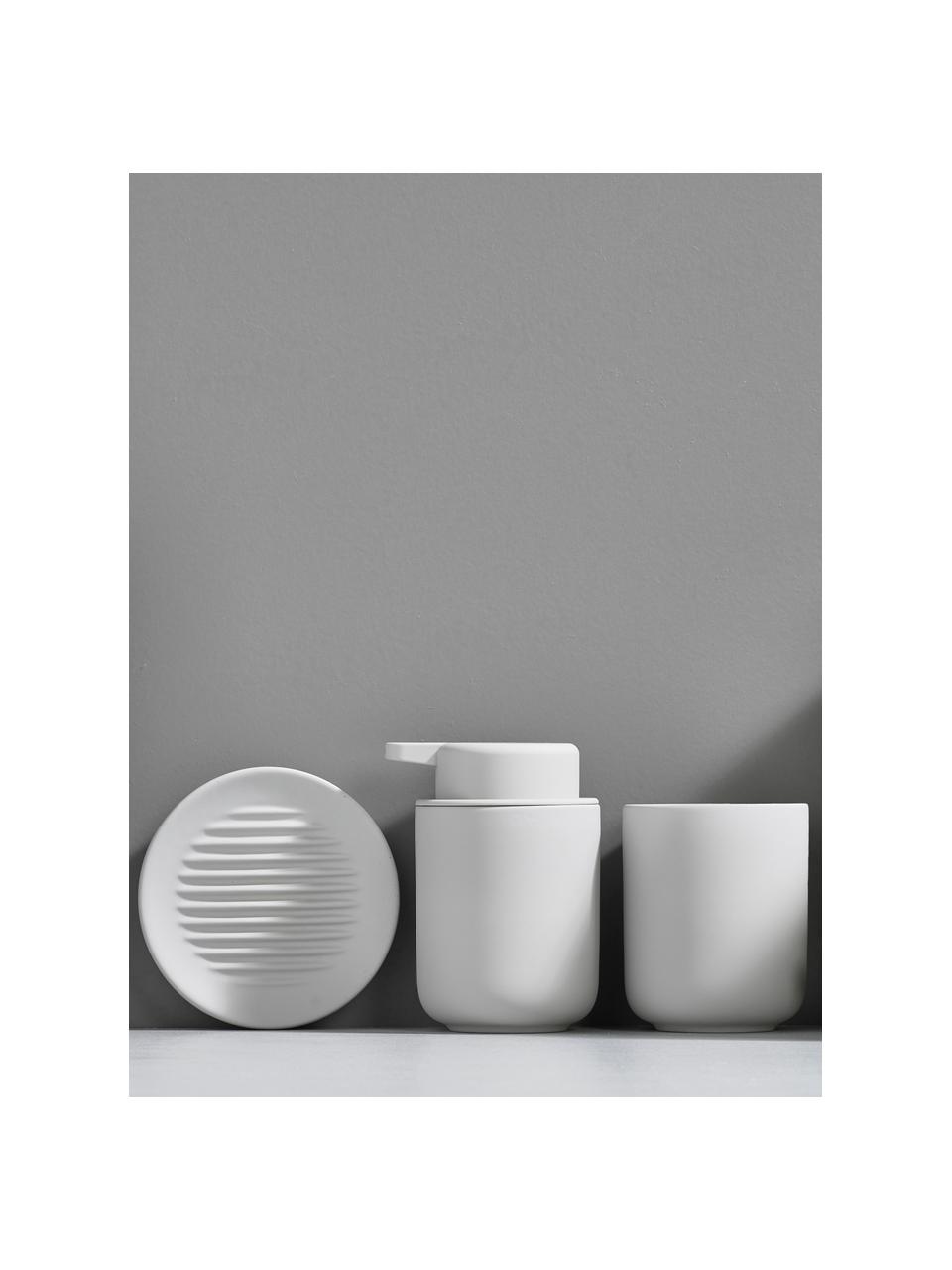Portasapone in gres con superficie soft-touch Ume, Terracotta rivestita con superficie soft-touch (plastica), Bianco, Ø 12 x Alt. 3 cm