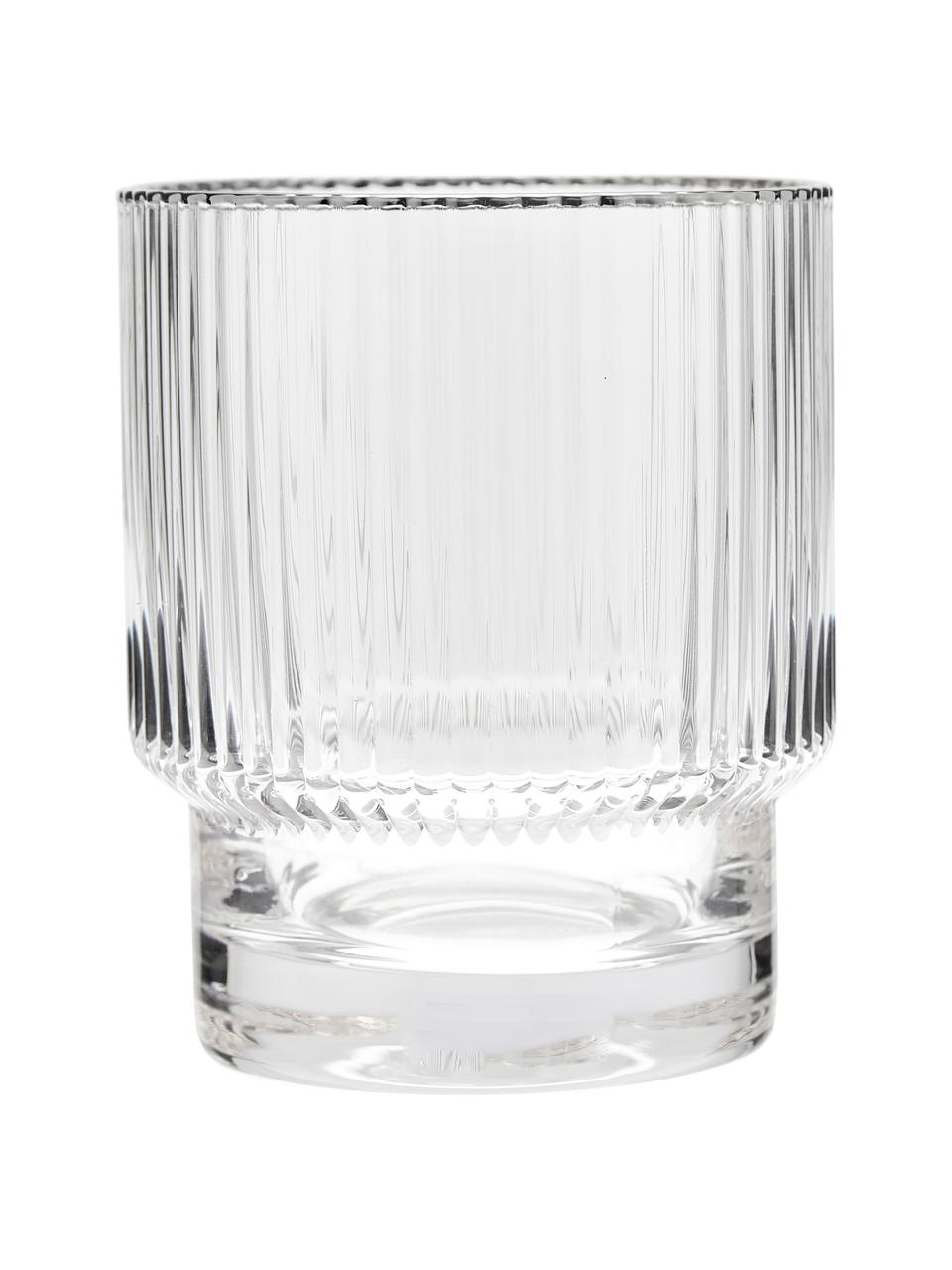 Handgemaakte waterglazen Minna met groefreliëf, 4 stuks, Mondgeblazen glas, Transparant, zilverkleurig, Ø 8 x H 10 cm