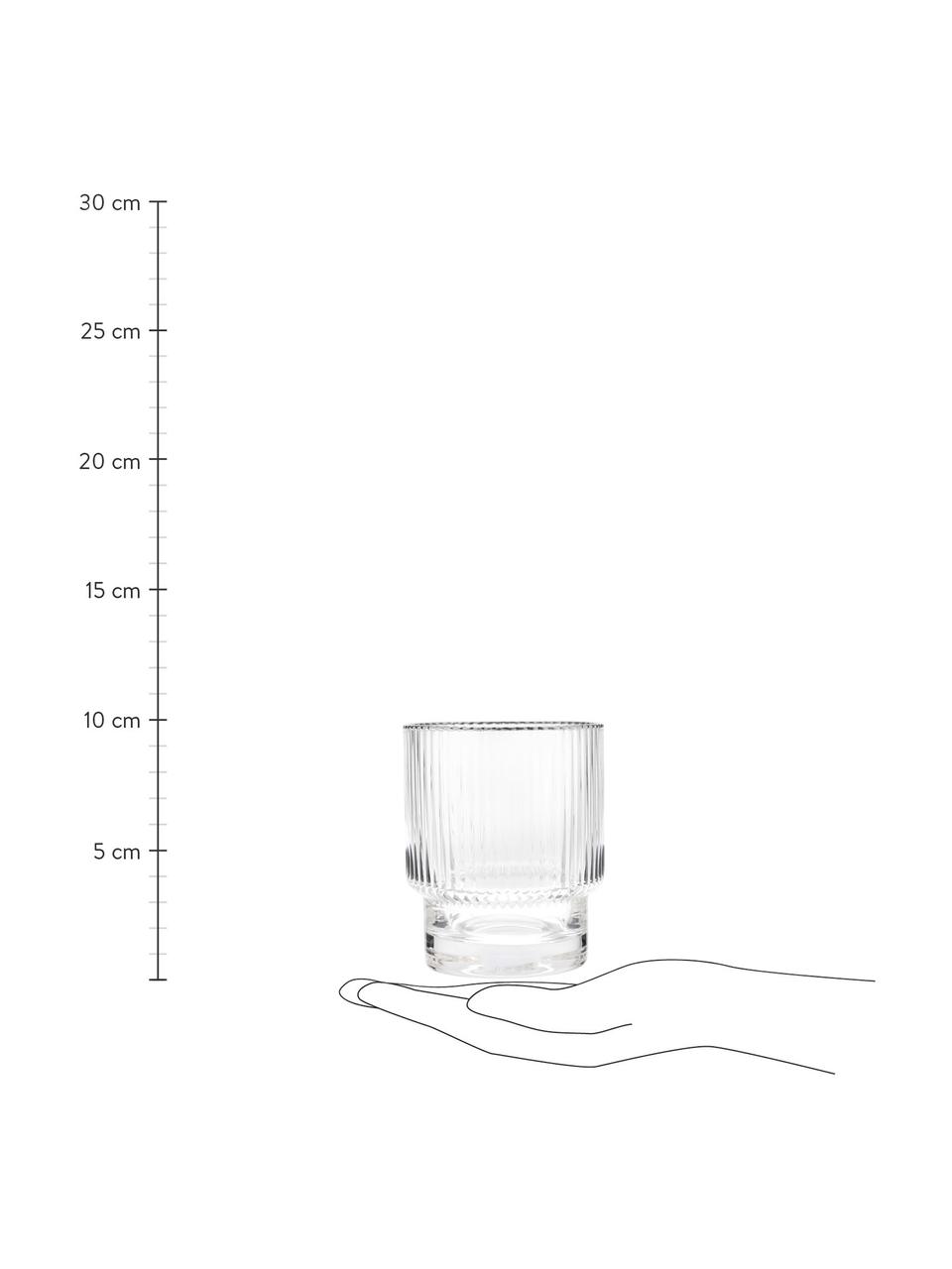 Ręcznie wykonana szklanka z ryflowanym reliefem Minna, 4 szt., Szkło dmuchane, Transparentny, srebrny, Ø 8 x W 10 cm, 300 ml