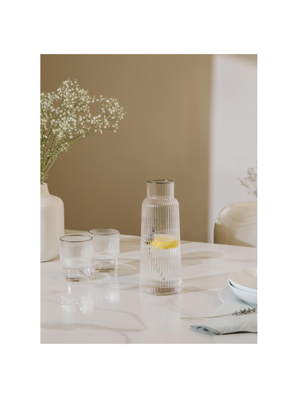 Handgemaakte waterglazen Minna met groefreliëf, 4 stuks, Mondgeblazen glas, Transparant, zilverkleurig, Ø 8 x H 10 cm