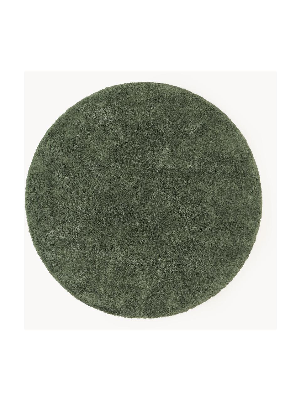 Flauschiger runder Hochflor-Teppich Leighton, Flor: Mikrofaser (100 % Polyest, Dunkelgrün, Ø 150 cm (Grösse M)